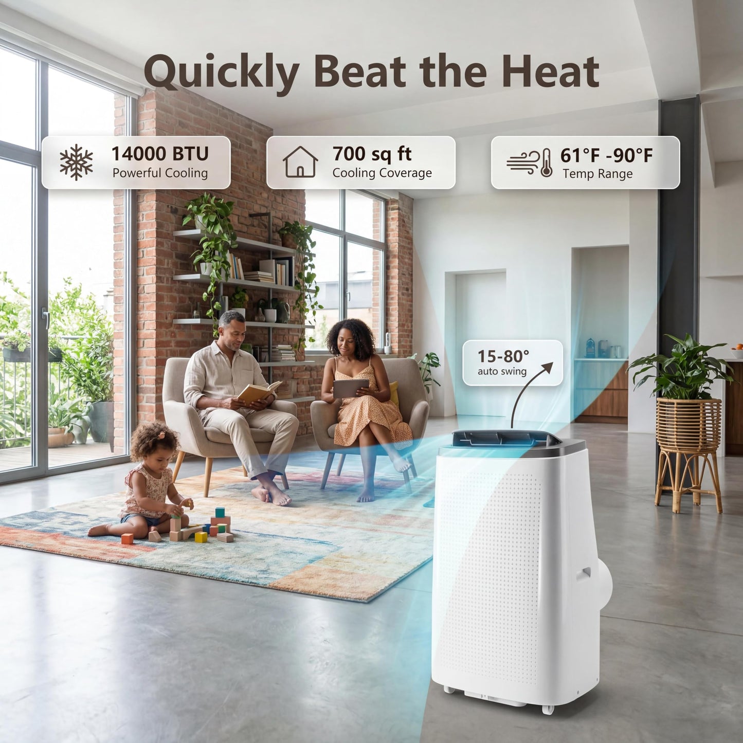 14,000 BTU Portable Air Conditioners, Cools Large Room Up to 700 Sq.Ft, 4-in-1 AC Unit with Dehumidifier & Fan, Remote Control, Quiet Sleep Mode, Energy Efficient for Home Office Garage