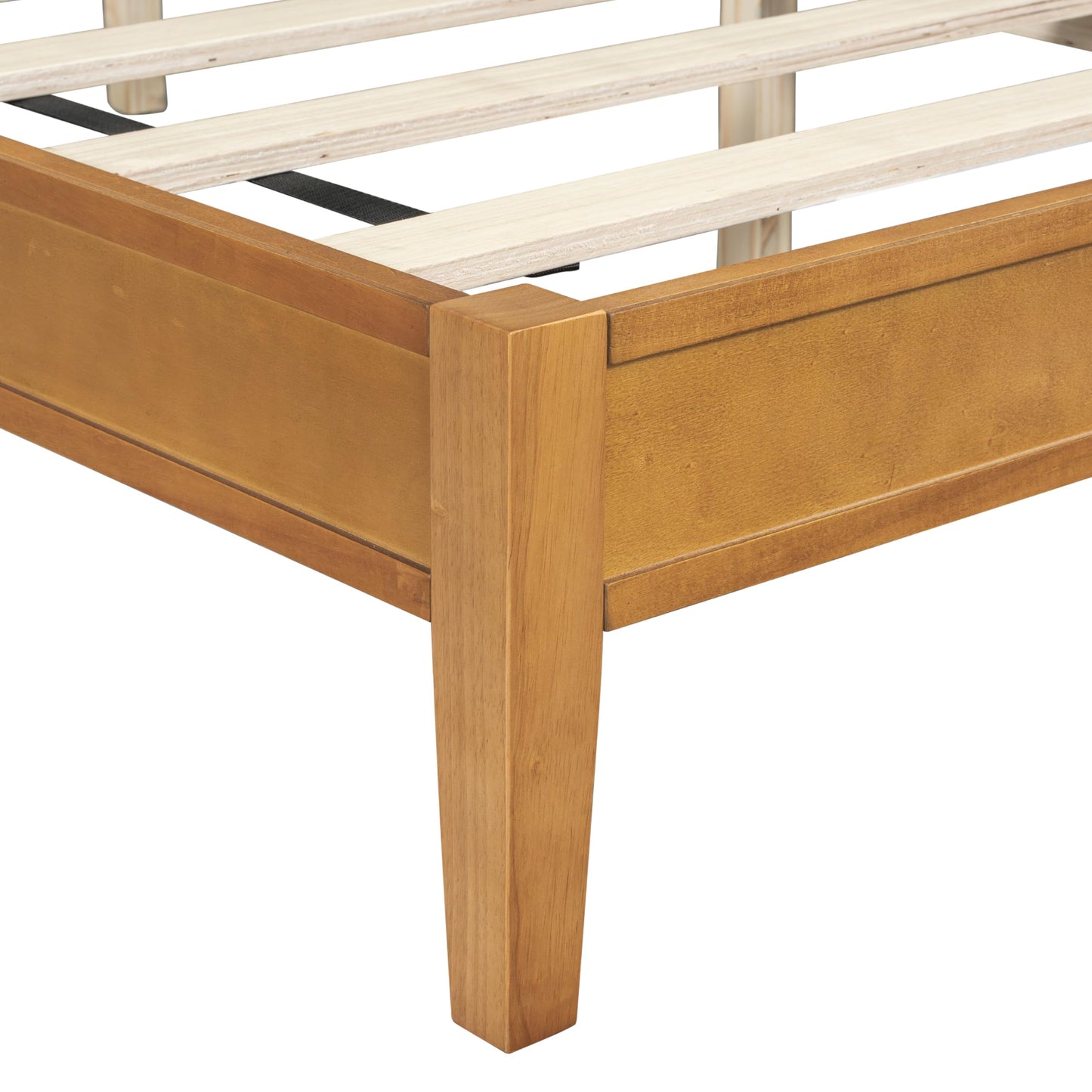 Merax Farmhouse King Size Bed Frame Slat Headboard Design with Concealed Side 3 Layers Storage Shelves, Natural Wood Platform Bed with Slats & Middle Legs, No Box Spring Needed, Bear 800 LBS