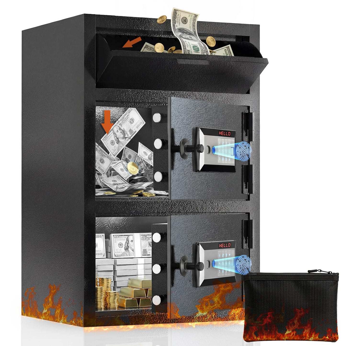 Large Drop Safe for Business, Biometric Cash Safe with Drop Slot Anti-Fishing, Fingerprint and Key Digital Lock, Fireproof Bag, 9 Cu.ft Heavy Duty Deposit Drop Box Safe for Money Retail Store