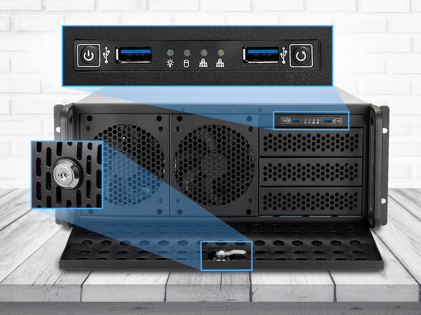 Rosewill 4U Server Chassis Rackmount Case | 8 x 3.5 HDD Bays + 3 x 5.25 Devices | ATX, CEB Compatible | 2 x Front 120mm PWM Fans + 2 x Rear 80mm Fans | 2 x USB 3.0 | Front Panel Lock | RSV-R4000U