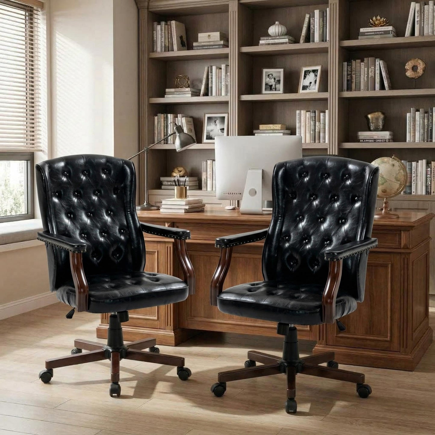 Executive Office Chair, Ergonomic Faux Leather Desk Chair with Wingback Design, Swivel Adjustable Home Office Chair for Computer Desk, Comfortable Task Chair for Home Office, Black