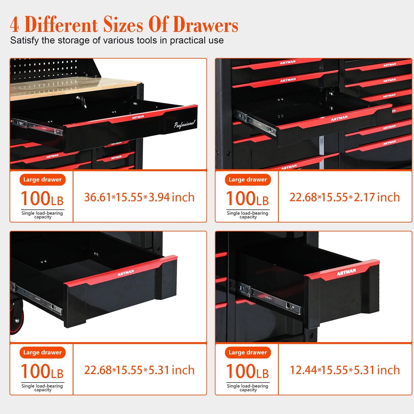 KEIKI Automobile Repair Heavy Duty Tool Cart with 7+12 Drawers (Without Tools), Rolling Tool Chest Cabinet with Wheels, Metal Storage Organizer for Garage, Workshop, Laboratory (Black & Red)