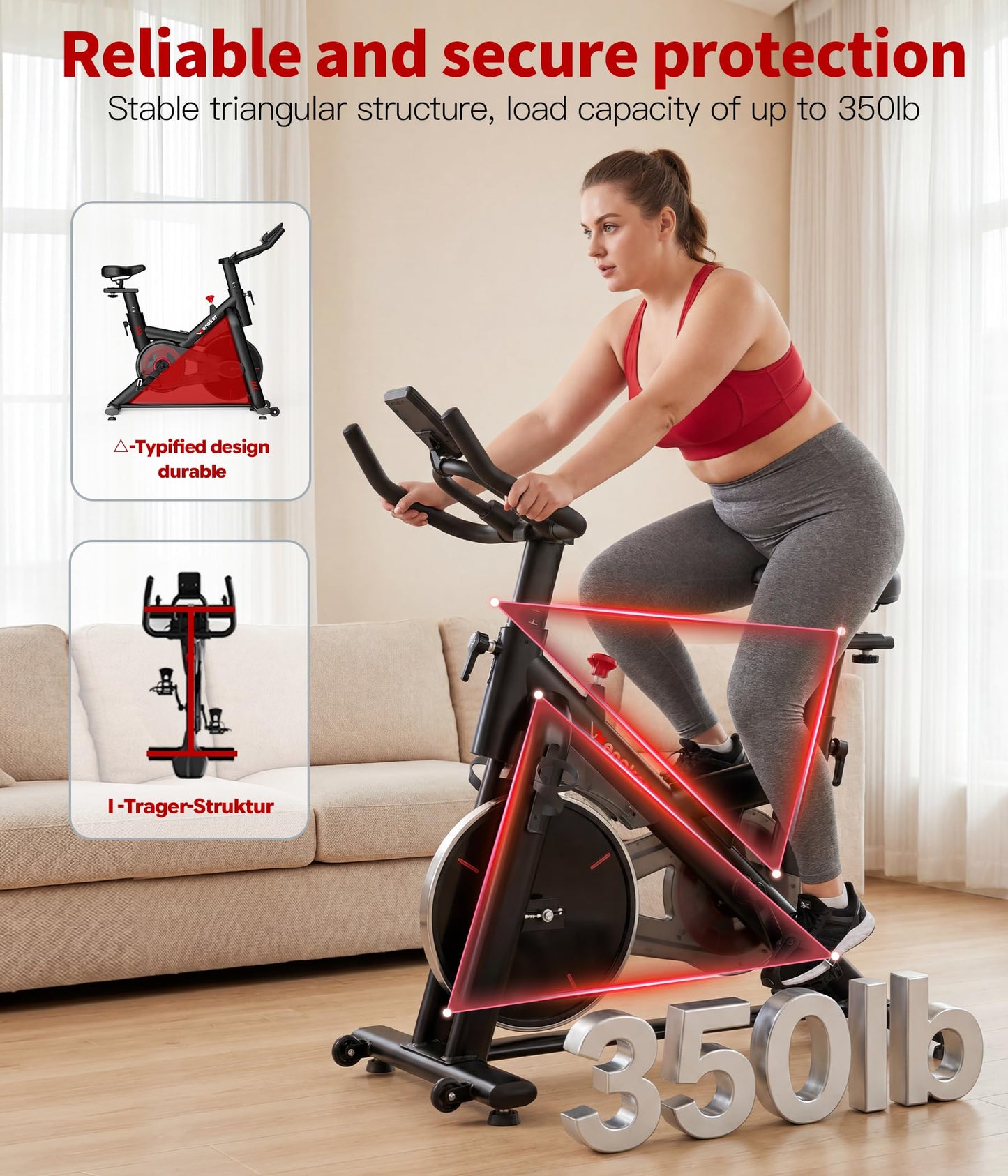 Magnetic Exercise Bike for Home – Adjustable Silent Spin Bike with 350lb Capacity, APP Connectivity, LCD Monitor & Device Holder – Indoor Cycling Bike for Cardio & Weight Loss