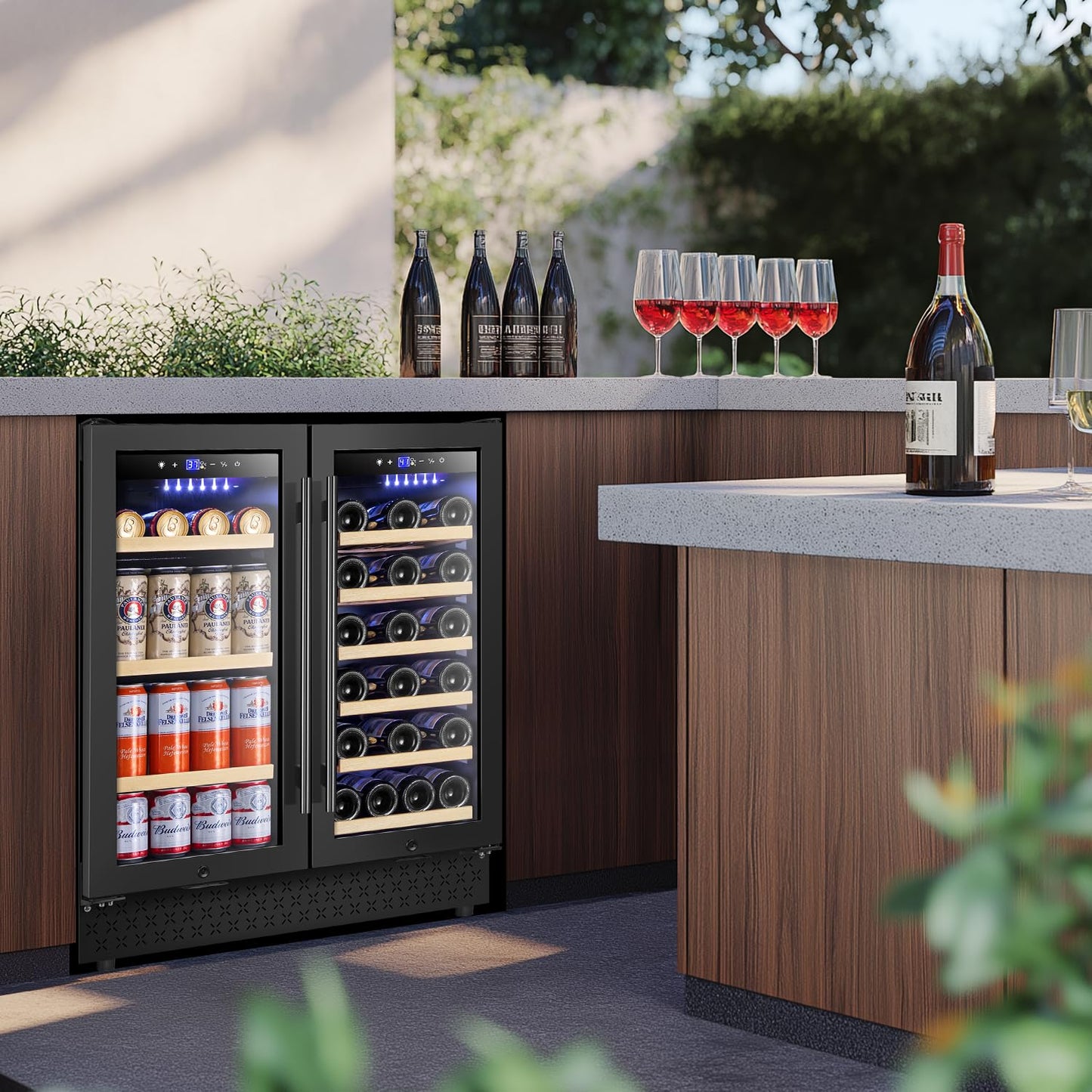 Tylza 30 Inch Wine and Beverage Refrigerator, Dual Zone Wine Beverage Cooler 30" with French Door, Under Counter Wine Beer Fridge Built-In or Freestanding, Holds 29 Bottles and 110 Cans, Black