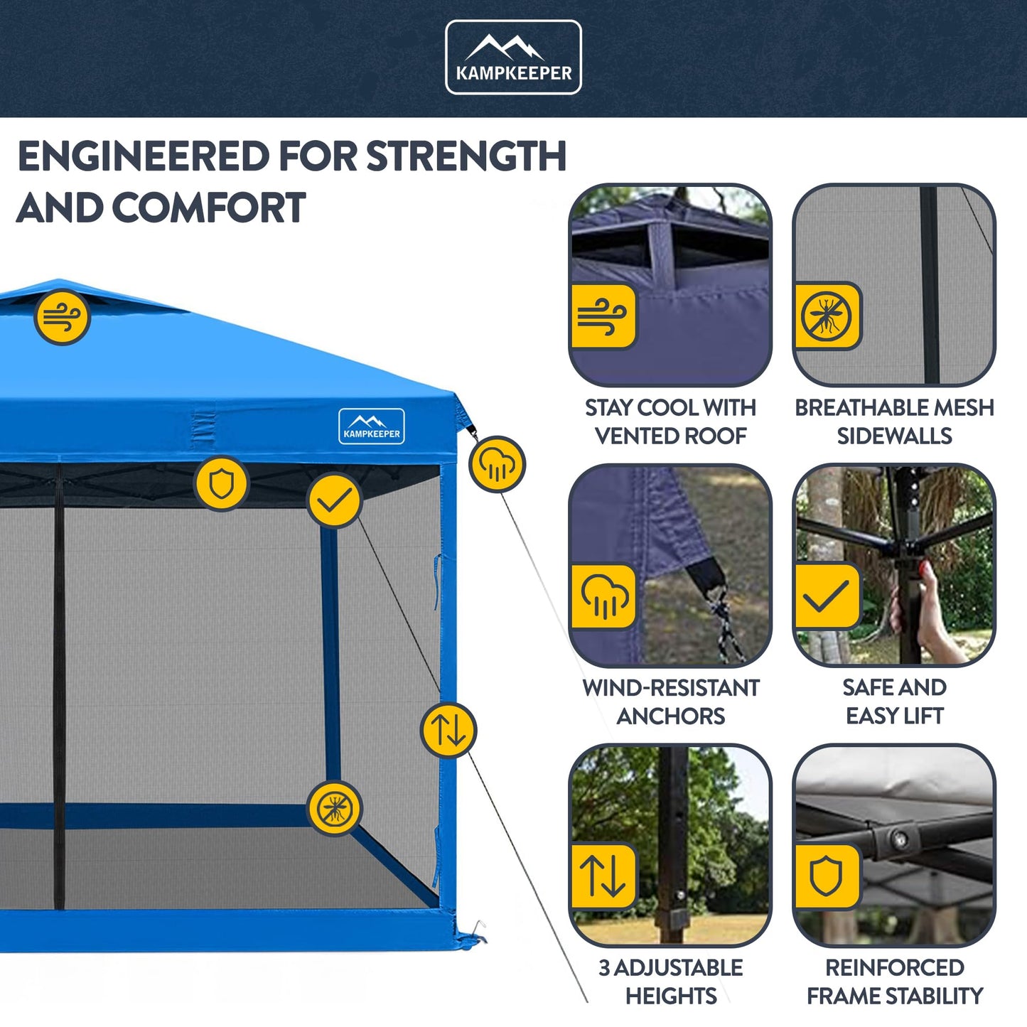 KAMPKEEPER 10x10 Pop-Up Canopy Tent, Waterproof, Portable Shade with Side Walls, Adjustable Instant Outdoor Shelter for Camping, Backyard, and Events, Light Blue
