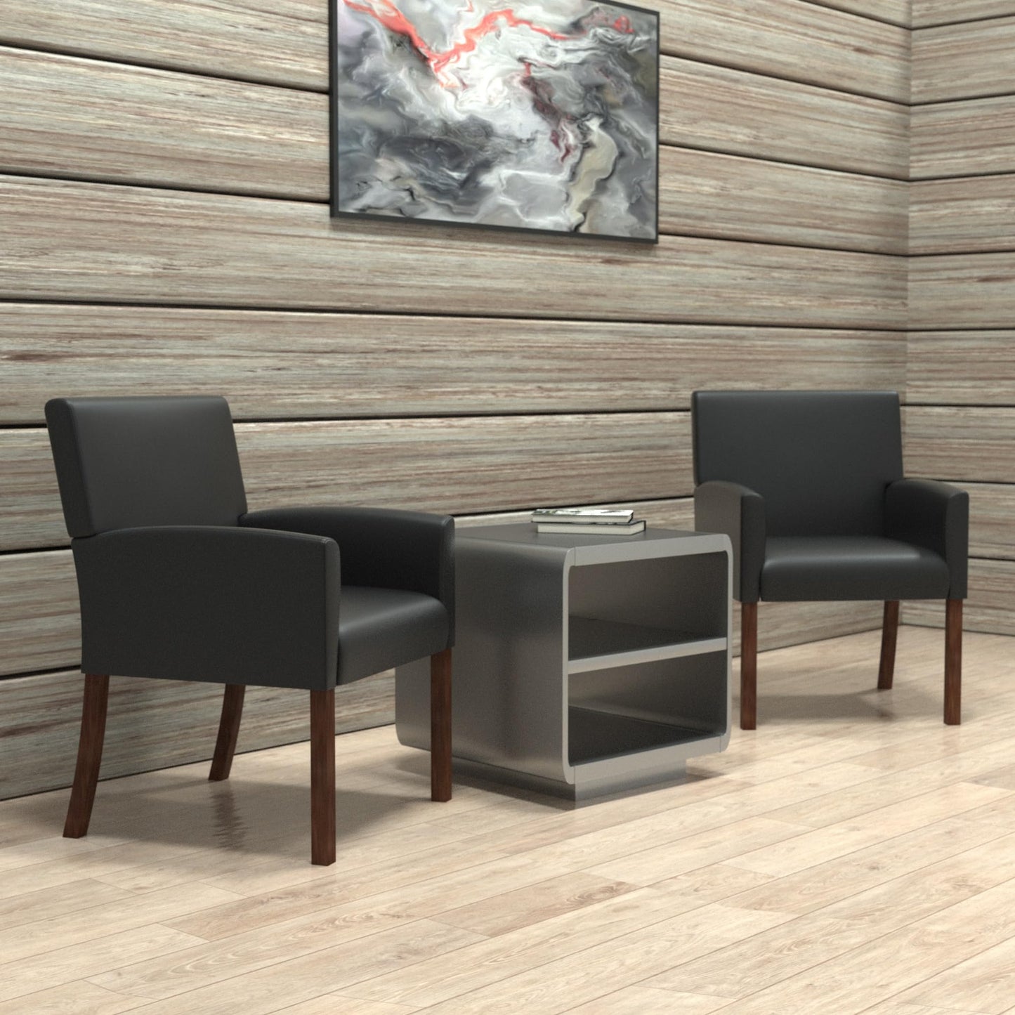 Boss Office Products Reception Box Arm Chair with Mahogany Finish in Black (B629M)