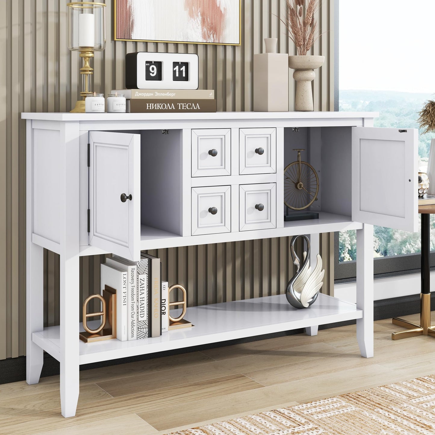 Merax Modern Wood Buffet Cabinet with Storage Shelf, 2 Drawers and 2 Cabinets Buffet Coffee Bar Table for Living Room Dinning Room Kitchen (White)
