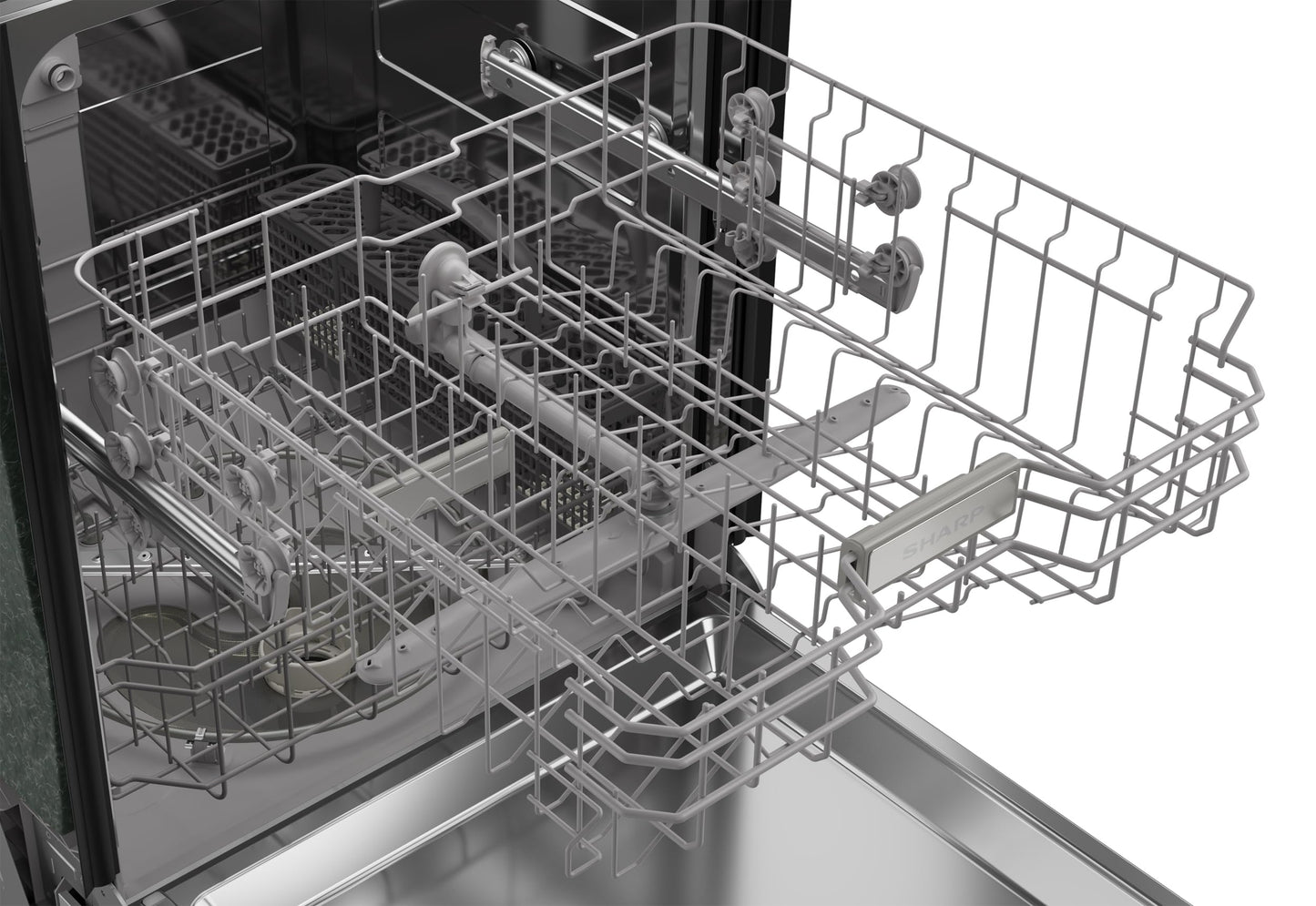 Sharp SDW6504MS Stainless Steel Dishwasher, 24-inch Pocket Handle, 52 dB, Hybrid Tub, 12 Place Settings, 5 Cycles, Heated Dry