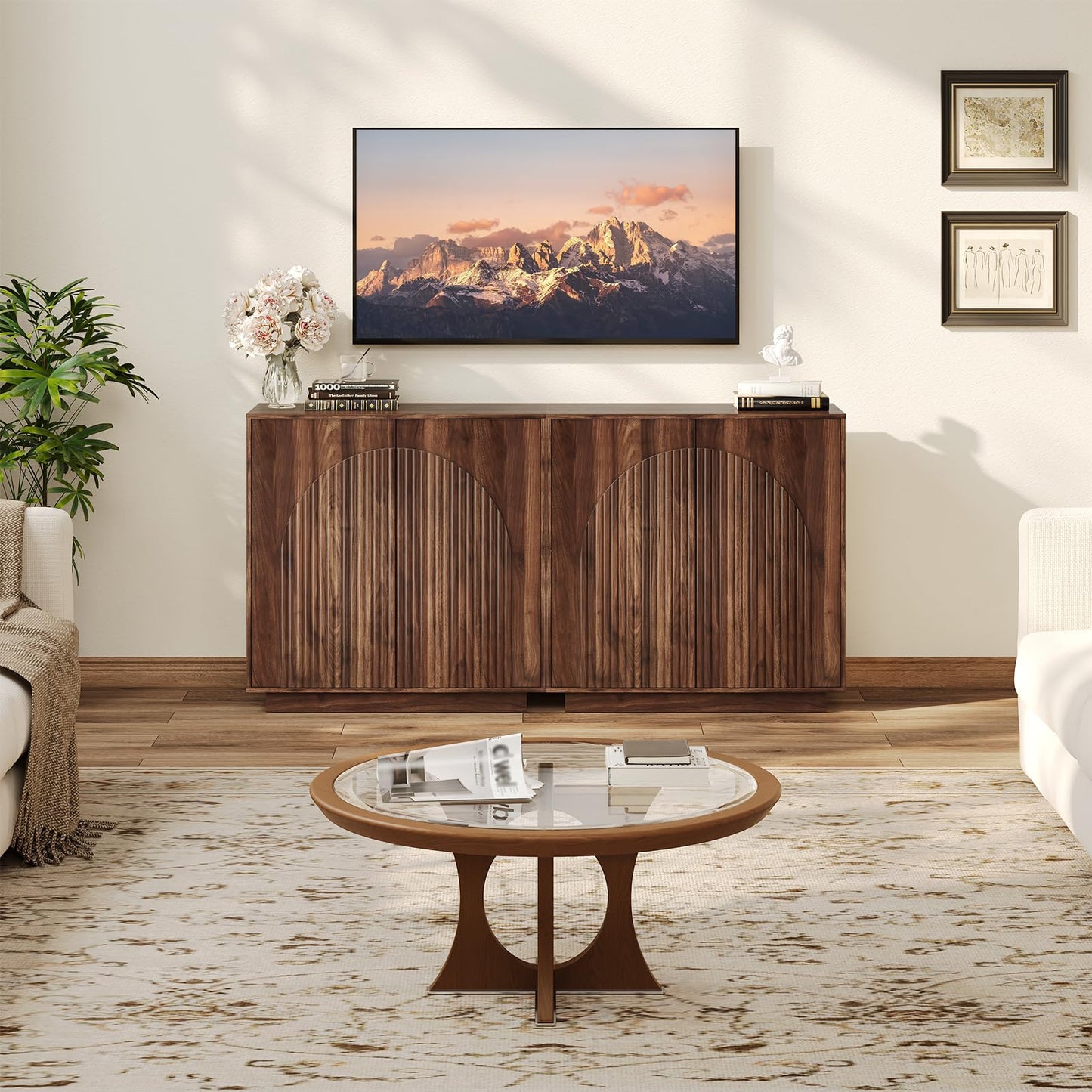 CHOEZON Buffet Cabinet, Sideboard Buffet Cabinet with Storage, Coffee Bar Cabinet, Push-to-Open Doors & Adjustable Internal Shelf, Buffet Table for Kitchen, Dining Room, Walnut MCB01HT