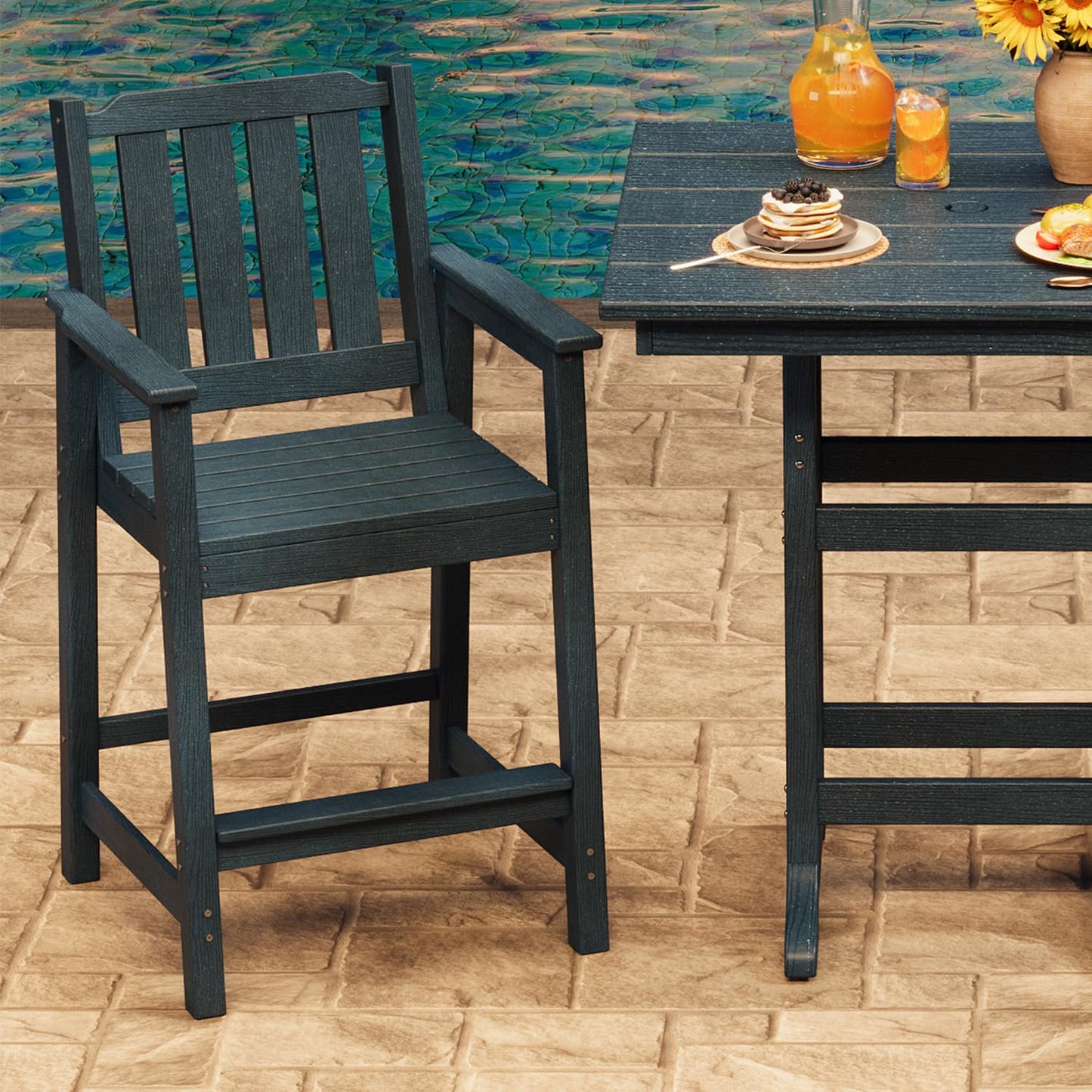 Garvee Outdoor Patio Bar Height Chair Set of 4, All-Weather HDPE Bar Height Barstools Widened Chair Set, Adirondack Chairs Set with Widened Armrests for Garden, Poolside, Bistro