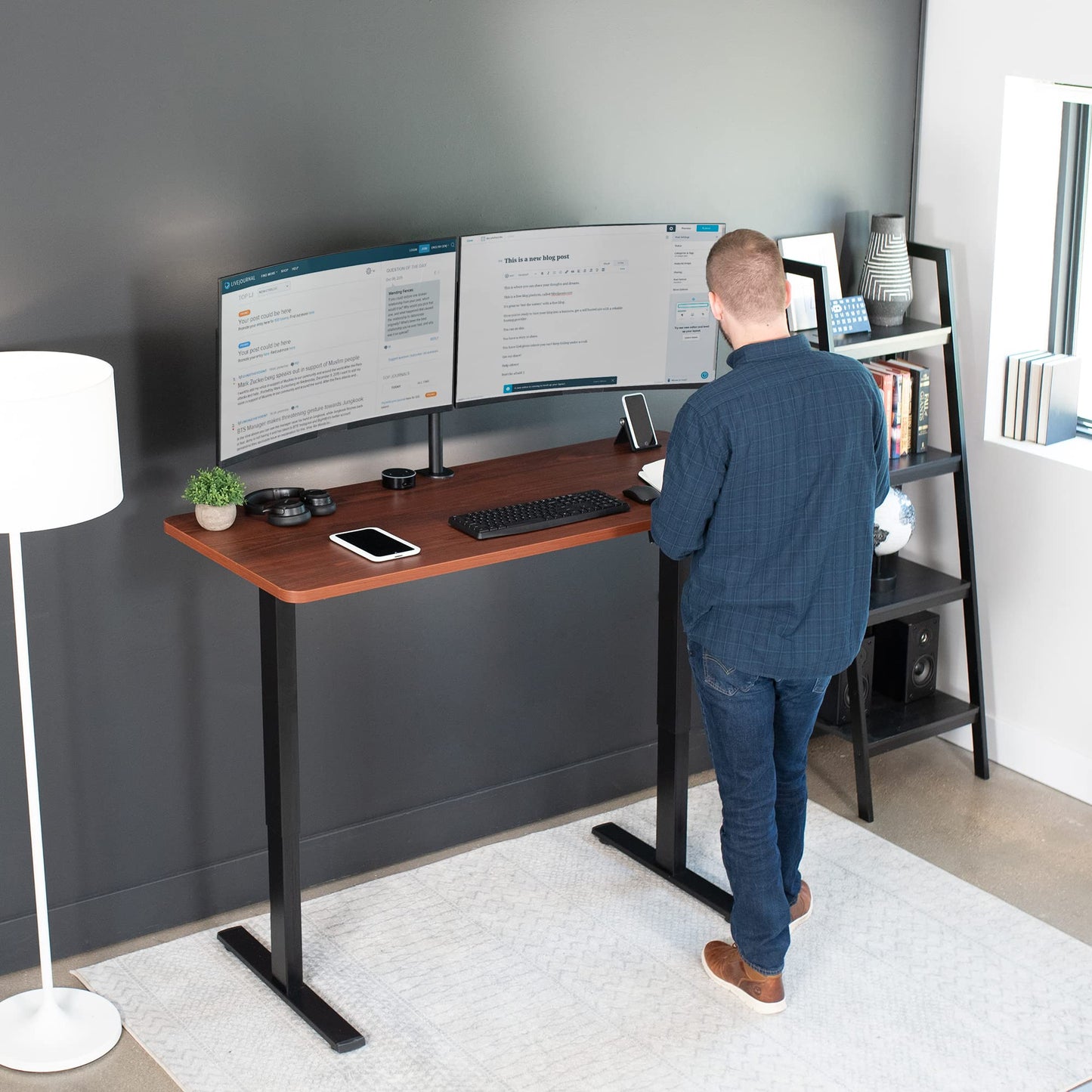 VIVO Electric 60 x 24 in Standing Desk, Memory Height Adjustment, 1B Series, Holds 220 lbs, One-Piece Dark Walnut Top, Black Frame, DESK-KIT-1B6D