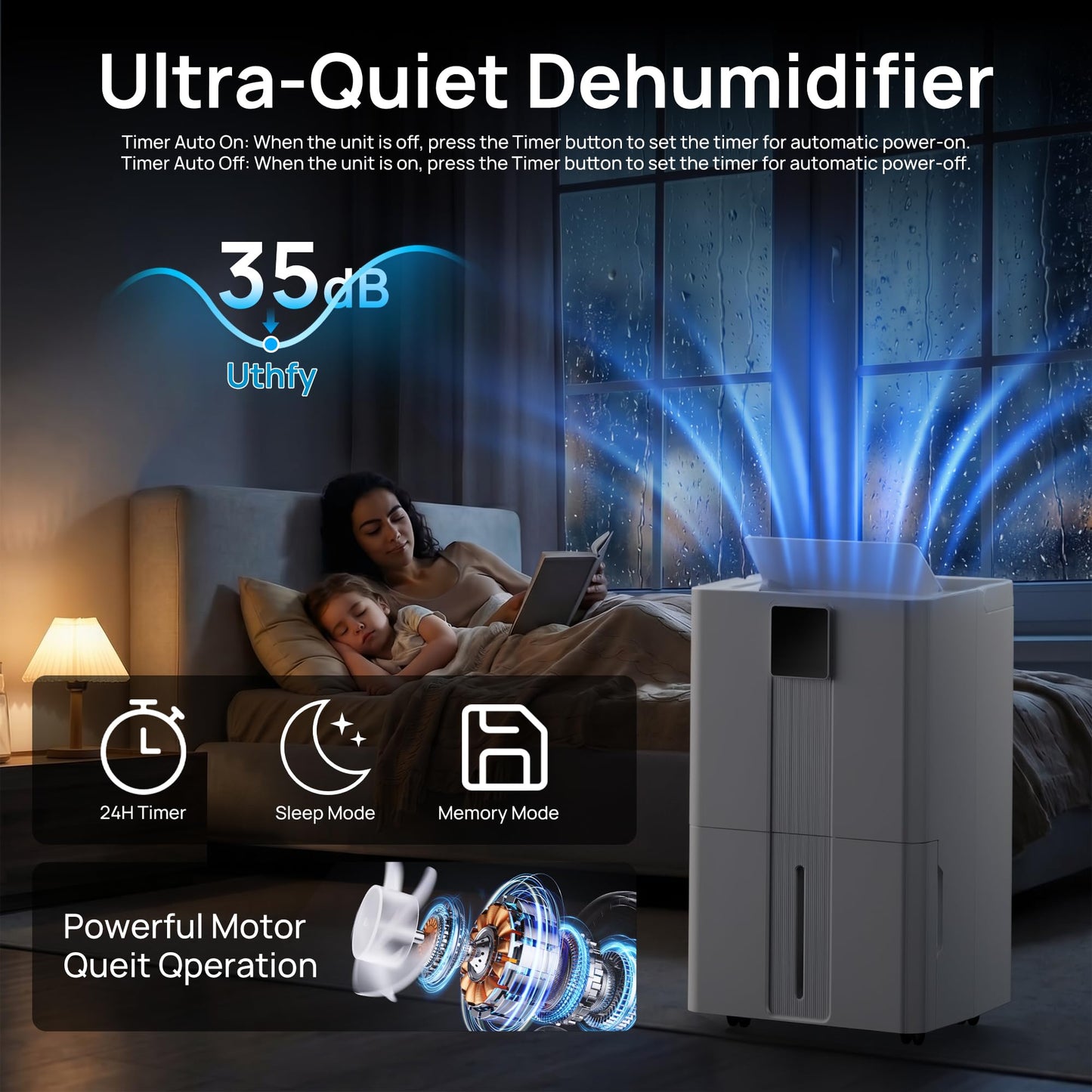 Uthfy 6000sq.ft Large Dehumidifier for Basement, Max 100 Pints Dehumidifiers with Drain Hose, 5.5L Detachable Water Tank, 2 LED & 3 Colors Display, Child Lock, Wheels&Handle for Whose House, Bedroom