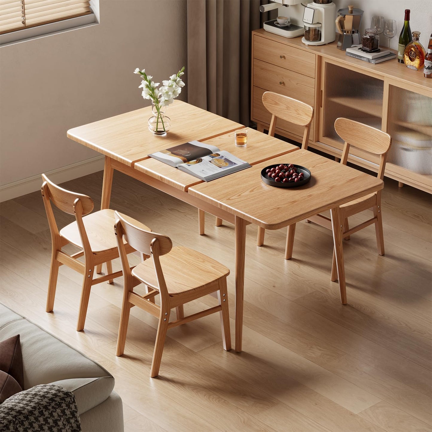 Muwuele Solid Wood Extendable Dining Table for 4-8 People with Seamless Extension from 47.2 to 63 Inches, Easy Assembly, Expandable Tables for Small Spaces, Dining Room, Kitchen, Living Room, Natural