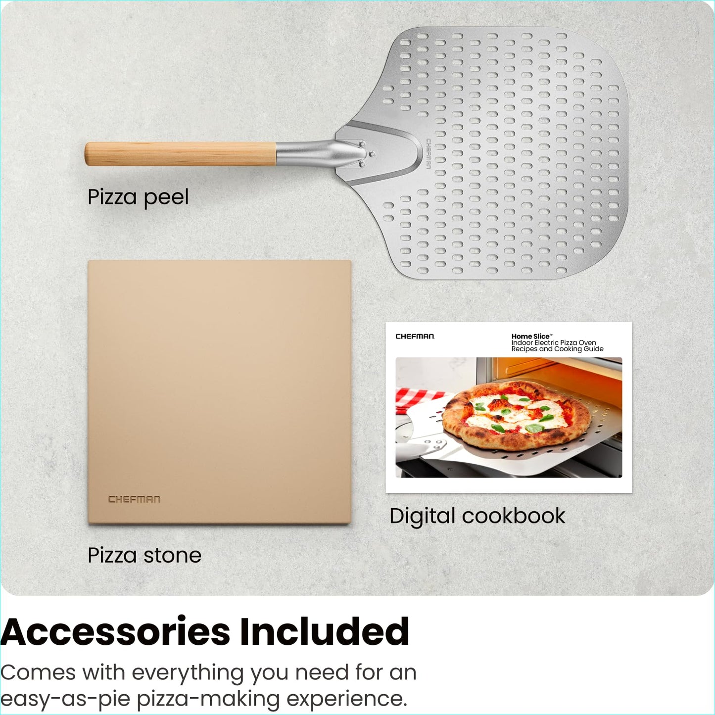 CHEFMAN Indoor Pizza Oven - Makes 12 Inch Pizzas in Minutes, Heats up to 800°F - Countertop Electric Maker with 5 Touchscreen Presets, Pizza Stone and Peel Included - Stainless Black