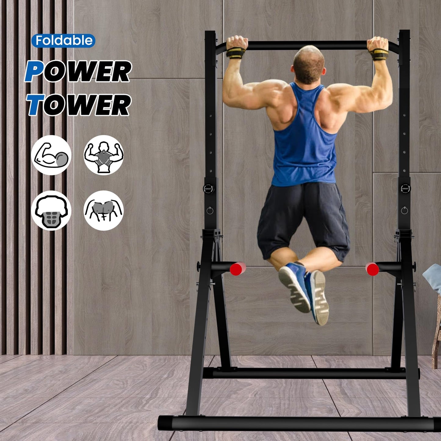 DOBESTS Power Tower Pull Up Bar Free Standing, Adjustable Foldable Pull Up Station, Home Gym Strength Training Equipment 700LBS