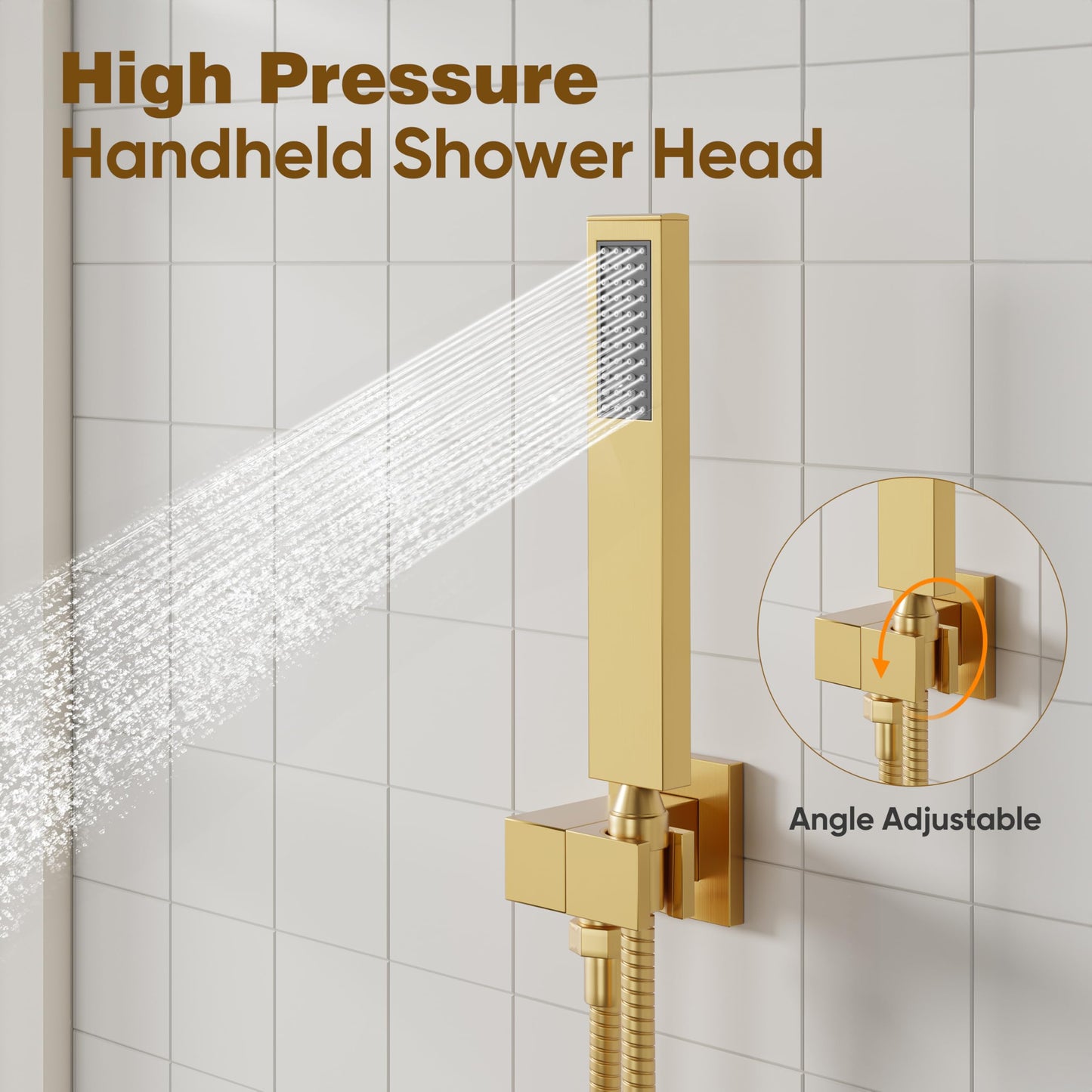 ESNBIA Gold Shower System, 12 Inches Shower faucet Set with Pressure Balance Shower Valve, High Pressure Gold Shower Head and Handle Set, Wall Mounted Shower Fixtures, Brushed Gold