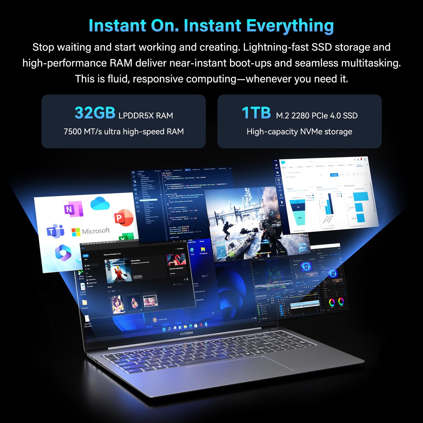 GEEKOM GeekBook X16 Pro 2.8 lbs Laptop, 16" 2.5K 16:10 Laptop Computer, Ultra 5 125H, 32GB LPDDR5x 7500MHz RAM 1TB SSD, Up to 17 Hour, USB4, Fingerprint, DTS:X Ultra Audio, Copilot, Windows 11 Pro