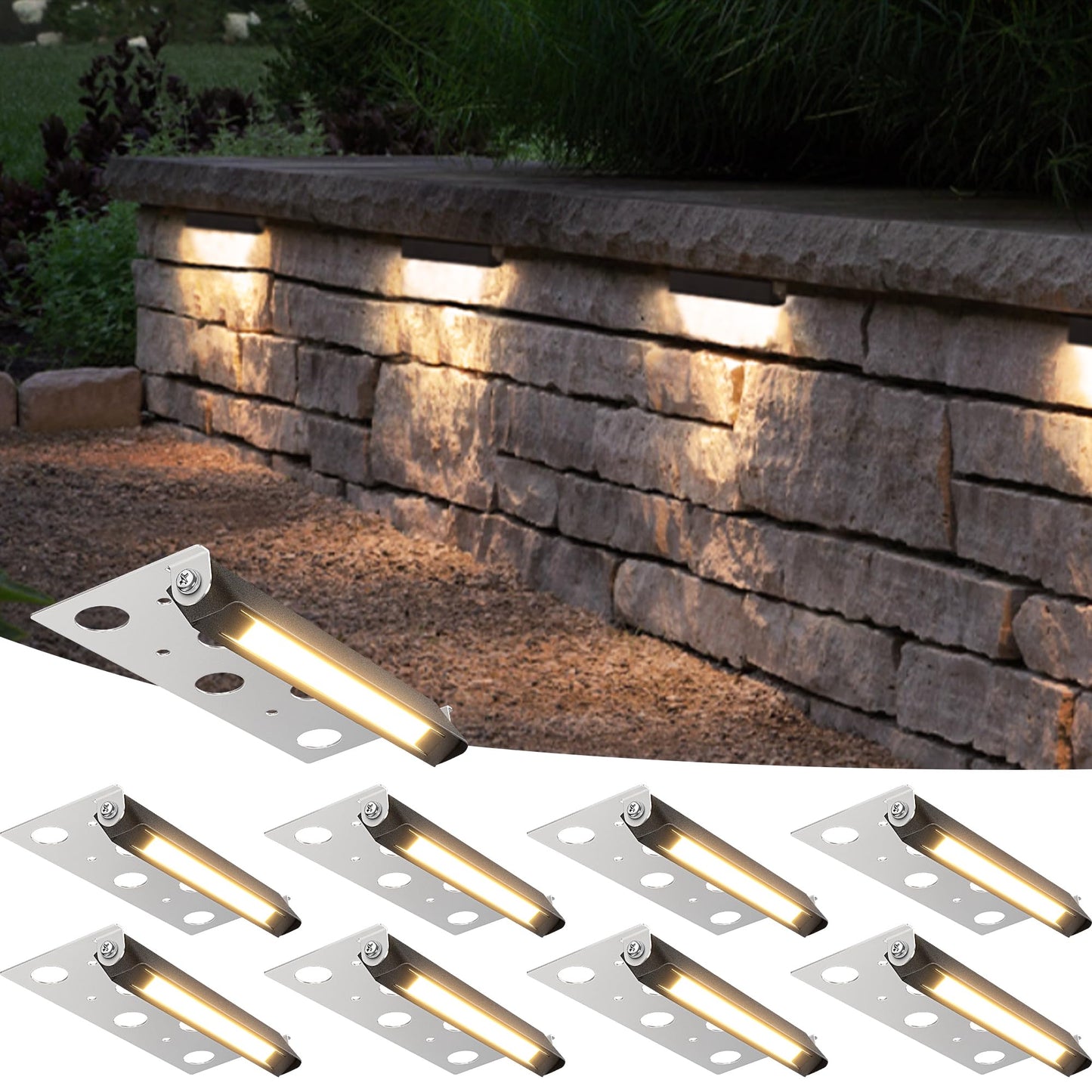 SUNVIE 8-Pack 7 Inch LED Retaining Wall Lights 5W Waterproof 3000K Warm White Model CLWF0508C