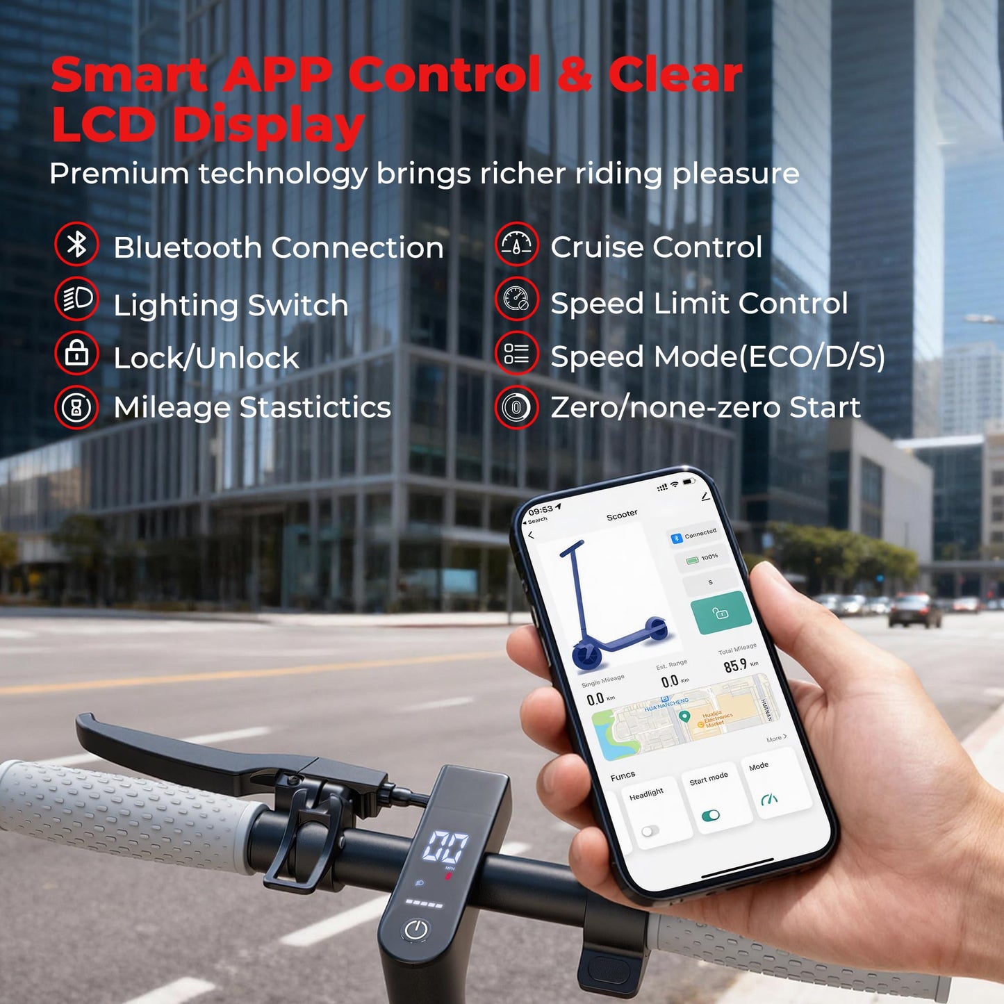 Qlaway 8.5" Aluminum Alloy Frame E Scooter for Adults 19 MPH Sport Escooter 350W Motor, Electric Scooter Up to 22 Miles Range, Bearing 265 LBS/APP Control-Black