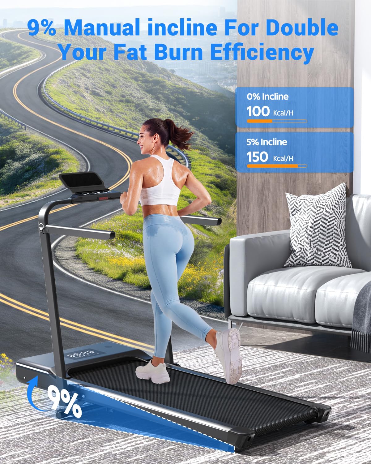 Superun Walking Pad Treadmill with Handle Bar, 300 LBS Capacity Treadmills for Home, 3.0HP Portable Under Desk Treadmill for Home Office with LED Display Remote APP Control