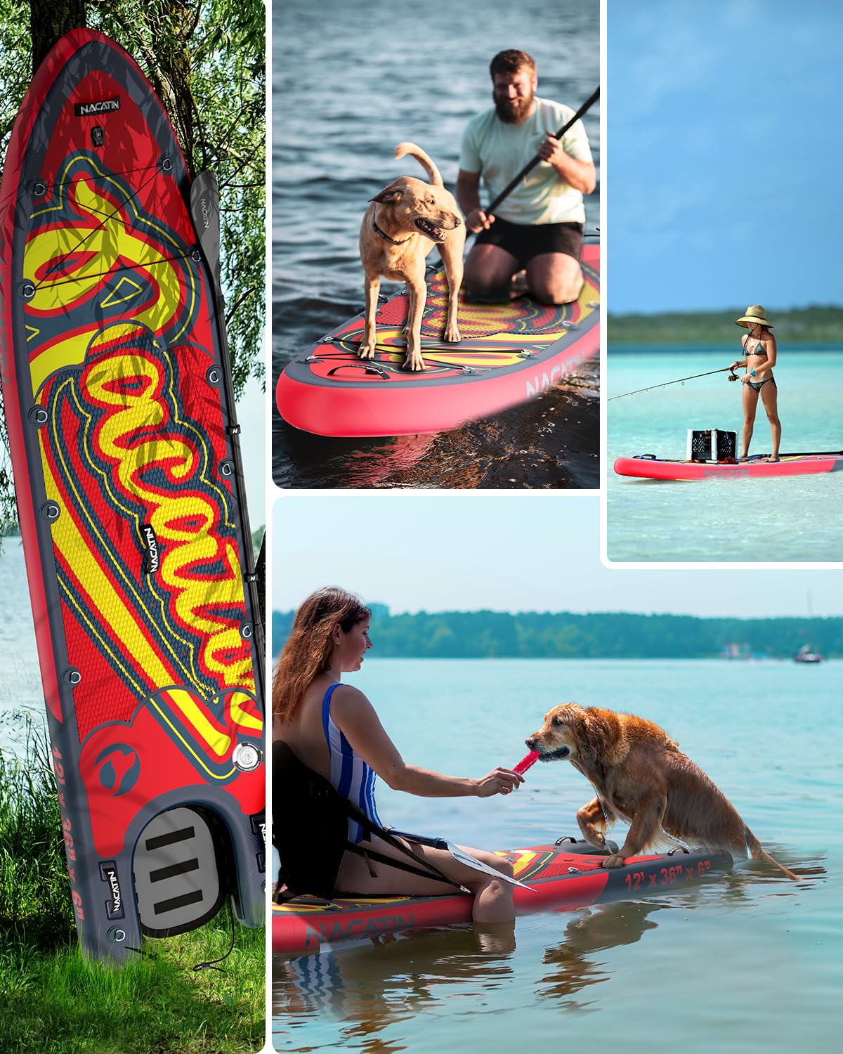 NACATIN Inflatable Stand Up Paddle Board - Premium SUP Board with Dog Ramp Kit,Complete SUP Set Paddle Boards for Adults with Single/Double Paddle, Backpack, Suitable for Paddle Boarding with Dog