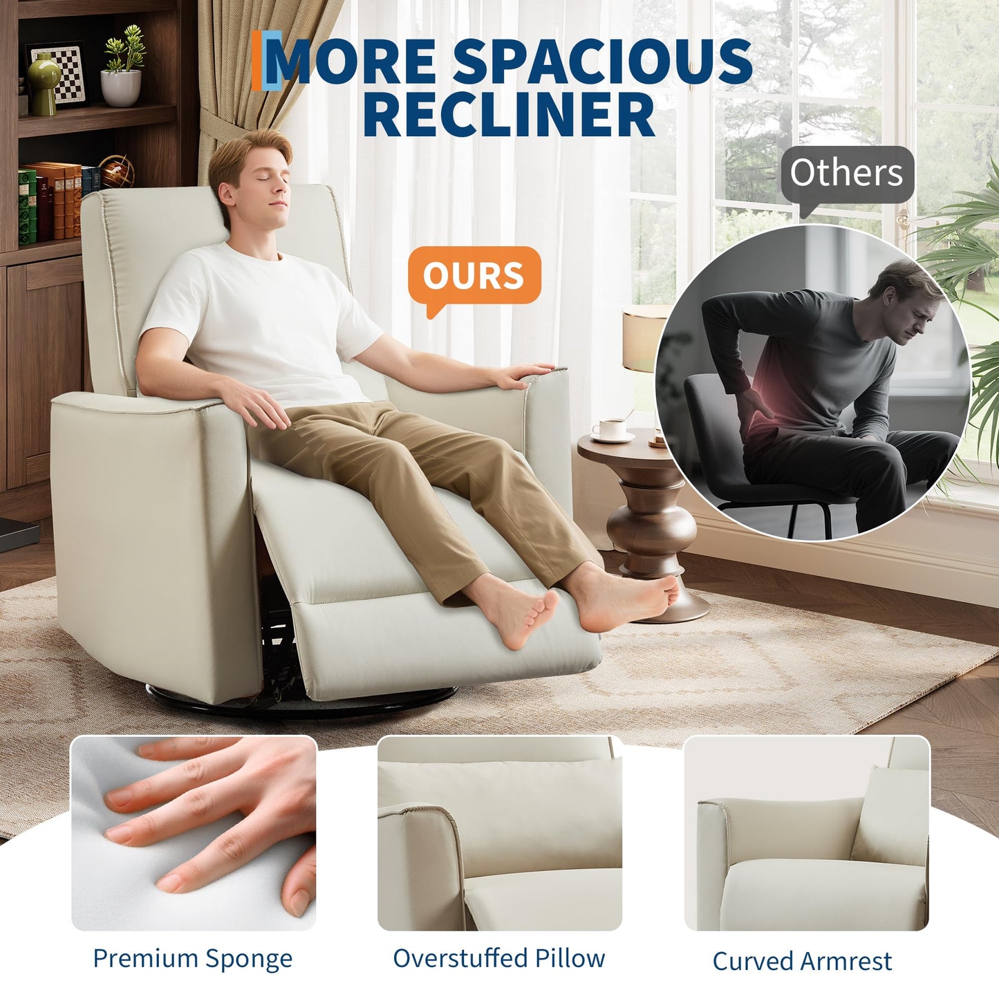 Garvee 360° Swivel Rocking Recliner Glider Chair – High-Back PU Leather Deep Seat Manual Recliner for Nursery, Living Room, Bedroom & Home Theater
