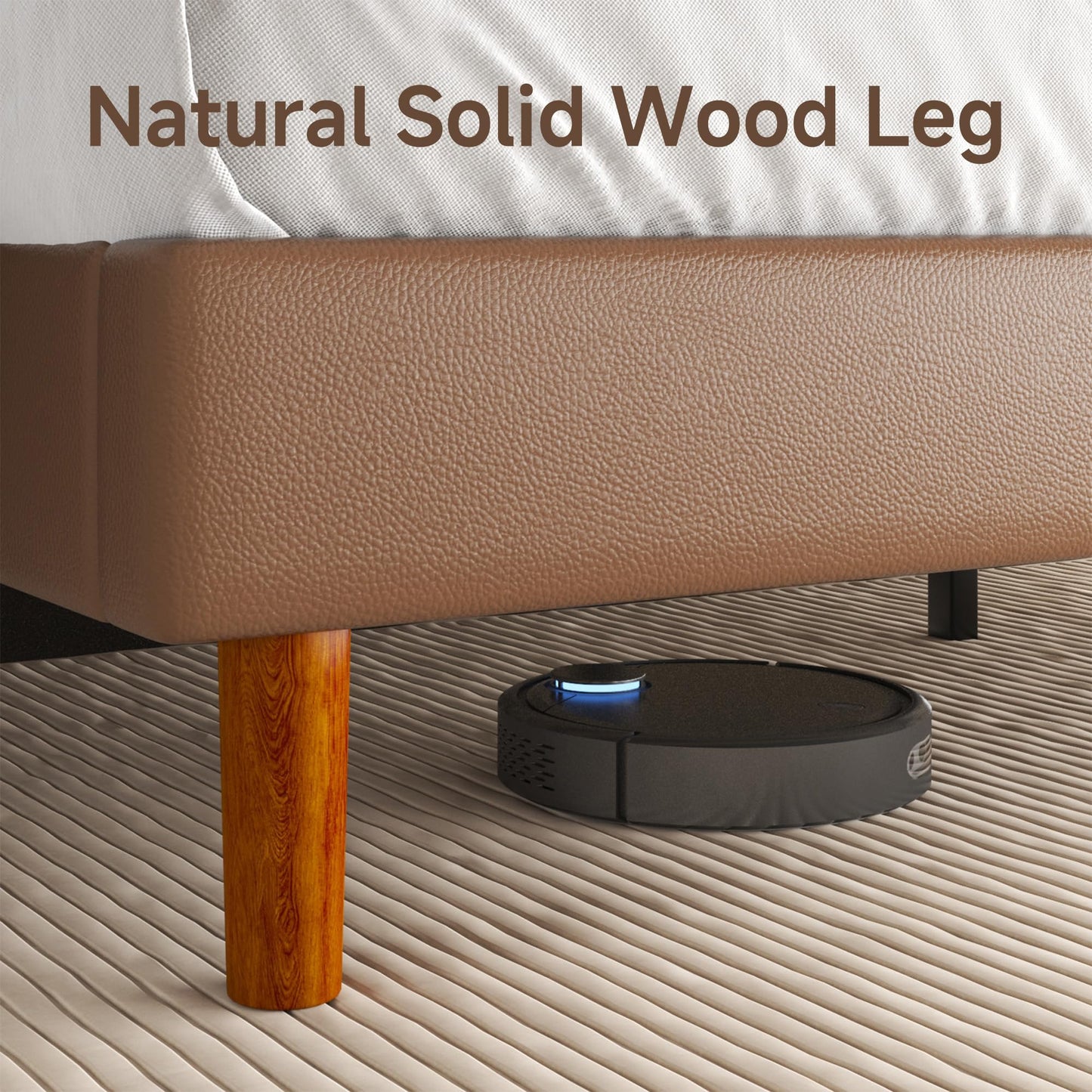 Lcwtvgxr Queen Upholstered Platform Bed Frame with Headboard, Faux Leather Modern Bed Frame with Wood Slat Support, No Box Spring Needed, Easy Assembly, Brown