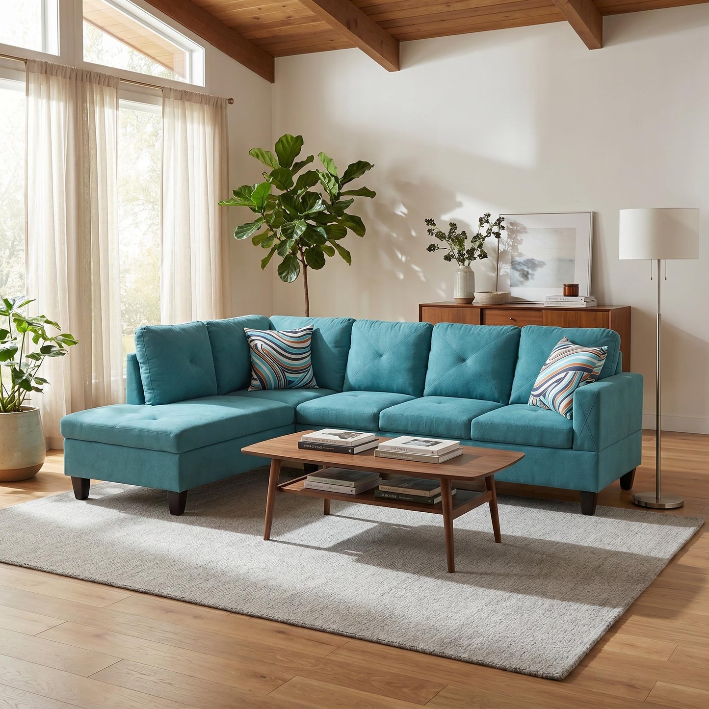 Trygoal L-Shaped Sectional Sofa, Modern 4-Seat Couch with Right Facing Chaise, Sectional Couch for Living Room, Apartment, Office, Blue