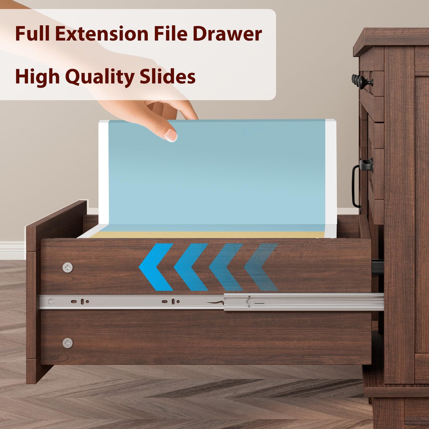 GAOMON 60in Wooden Executive Desk with 5 Drawers, Office Desk Computer Table with Charging Station, Farmhouse Home Office Desk with File Cabinet Storage, for Study and Home Office, Walunt Brown