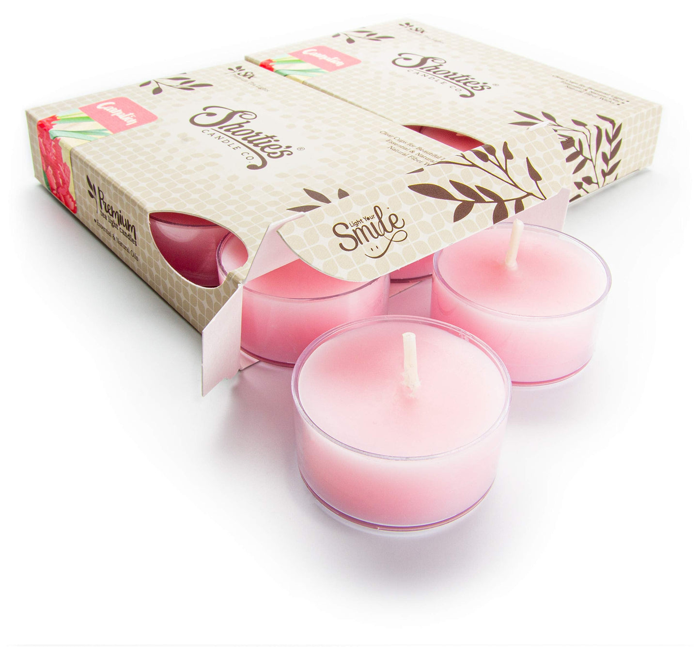 Shorties Candle Company Pure Carnation Tealight Candles - Highly Scented, 12 Pack, Pink, Model 45024