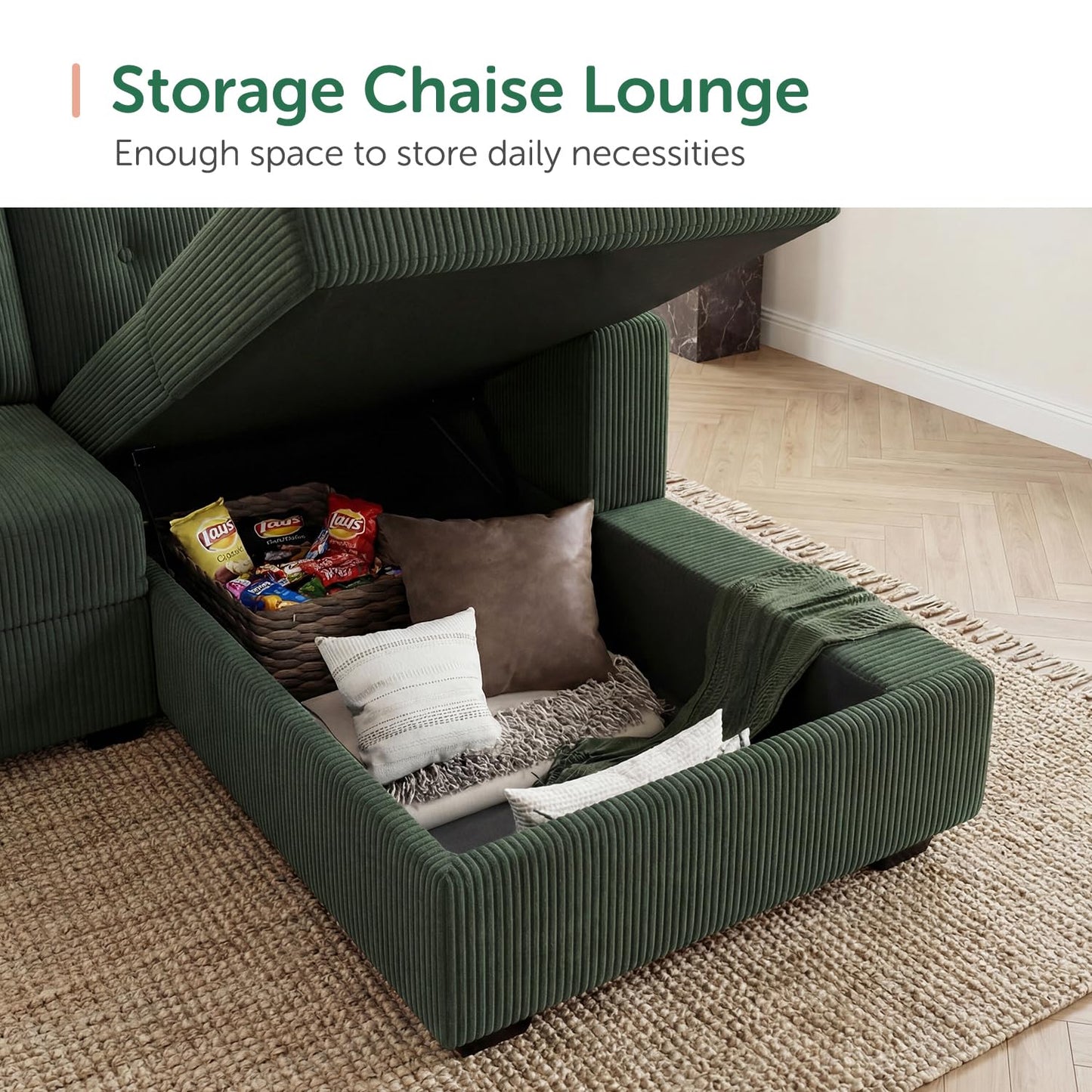 HONBAY Sectional Sleeper Sofa Bed with Storage Chaise, Sleeper Sectional Pull-Out Sofa, Sectional Sleeper Couch for Living Room, Velvet Green