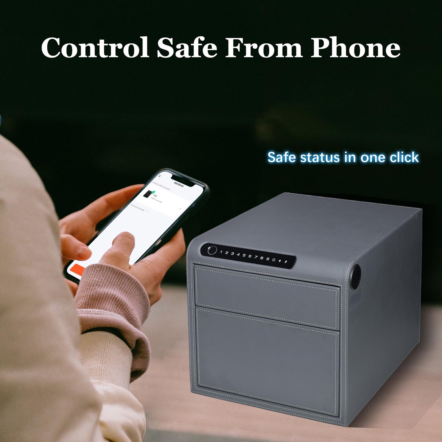 VALINIRT Jewelry Safe with Drawers，Biometric Fingerprint safe, Slide-Away Handgun Safe for Pistols, Leather Wrapped Jewelry Storage Safe, Digital Keypad & Quick-Access Drawer (Grey- 2 Drawer)