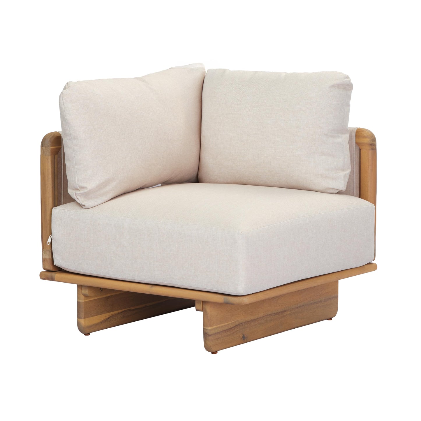 Merax 4 Piece Patio Outdoor Furniture Set, All-Weather V-Shaped Sectional Sofa with Cushions, 1 Coffee Table for Porch, Lawn, Backyard, Balcony, Light Teak+ Beige