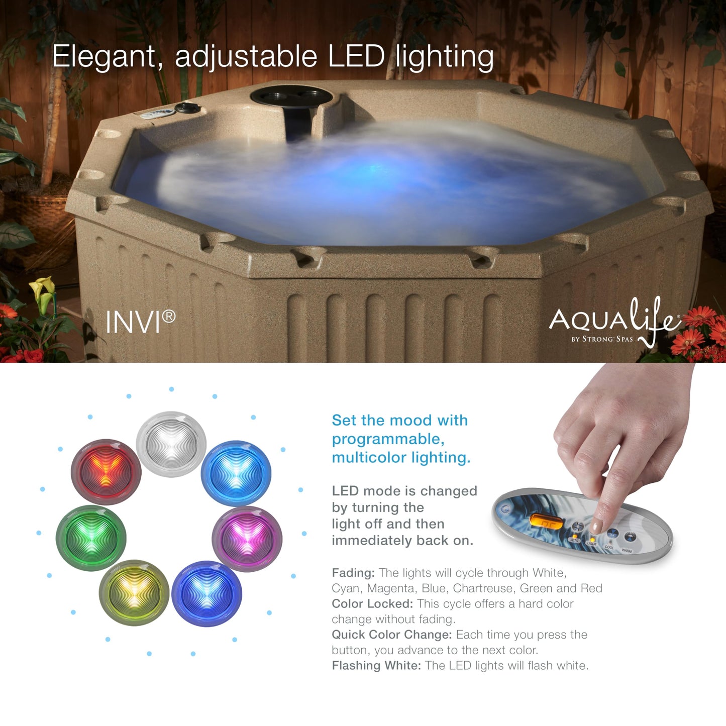 Aqualife by Strong Spas Invi 5 Person Rigid Resin Hot Tub Spa, 11 Jets, 2BHP 2-Speed Pump, Stainless Steel Heater, 120V Plug & Play, Full Foam Insulation, 4 Season Outdoor, LED, Cover and Filter