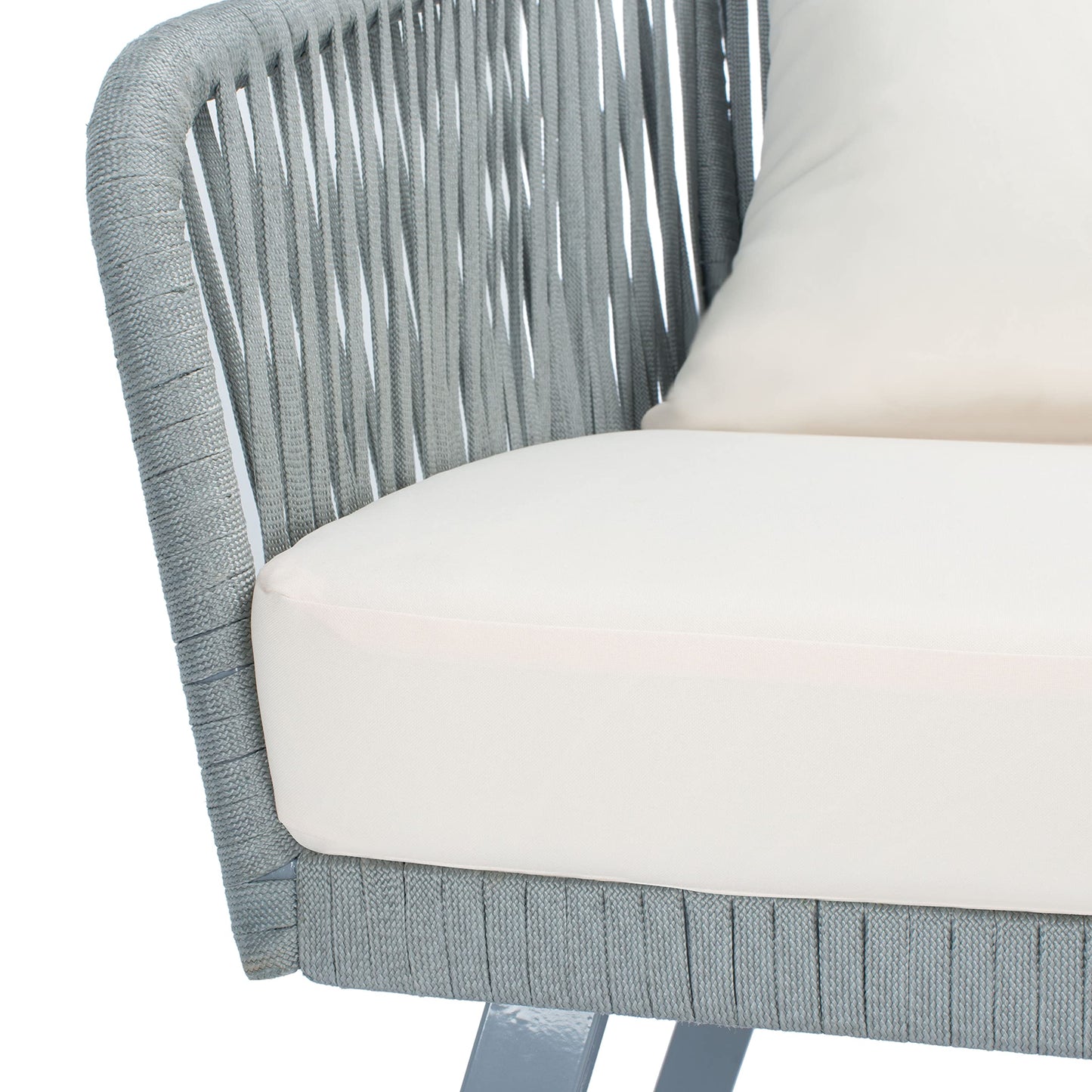 Safavieh Outdoor Collection Jorda Wicker Cushion 4-Piece Rope Patio Backyard Living Set PAT7518A, Grey/Beige