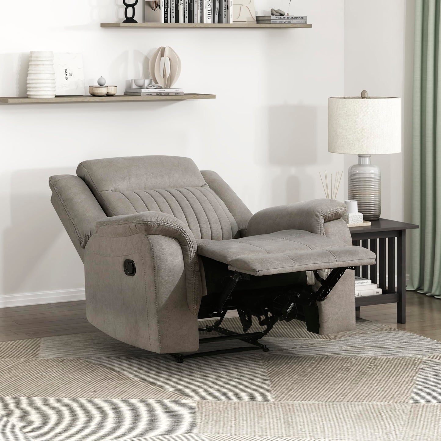 Lexicon Manual Recliner Chair, Polished Microfiber Reclining Sofa Chair, Home Theater Seating, Wall Hugger Manual Recliner for Living Room/Office/Apartment, Dove