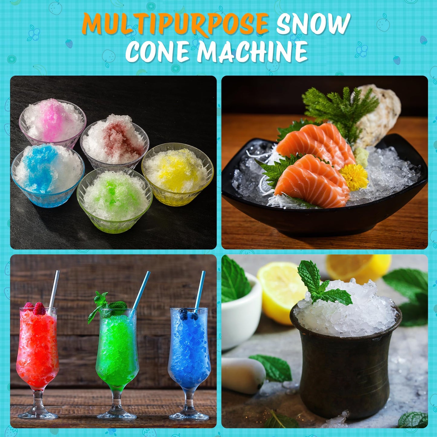 VALONDINO Snow Cone Machine Shaved Ice, 500LB/H Commercial Ice Crusher Shaved Ice Machine Fluffy, 300W Industrial Commercial Big Ice Shaving Machine for Snow Cones for Home Party