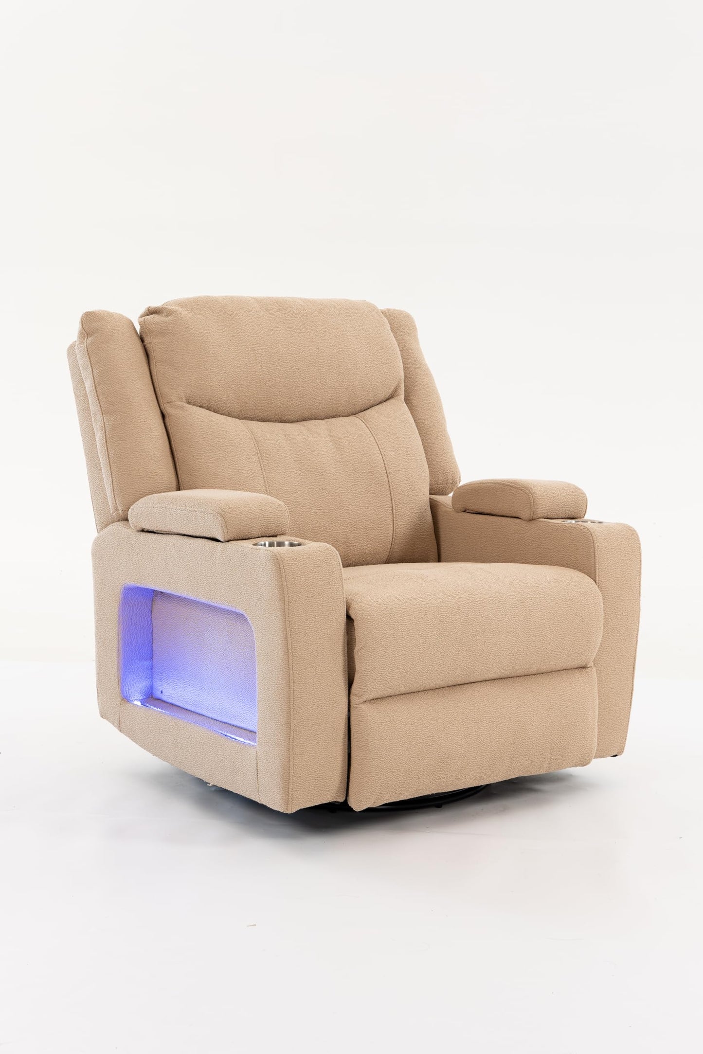 GDFStudio Extra Wide Power Recliner Chair 270 Degree Swivel Velvet Reclining Chair with Heat Massage USB and Type C Charging Ports for Living Room Bedroom Office, Camel