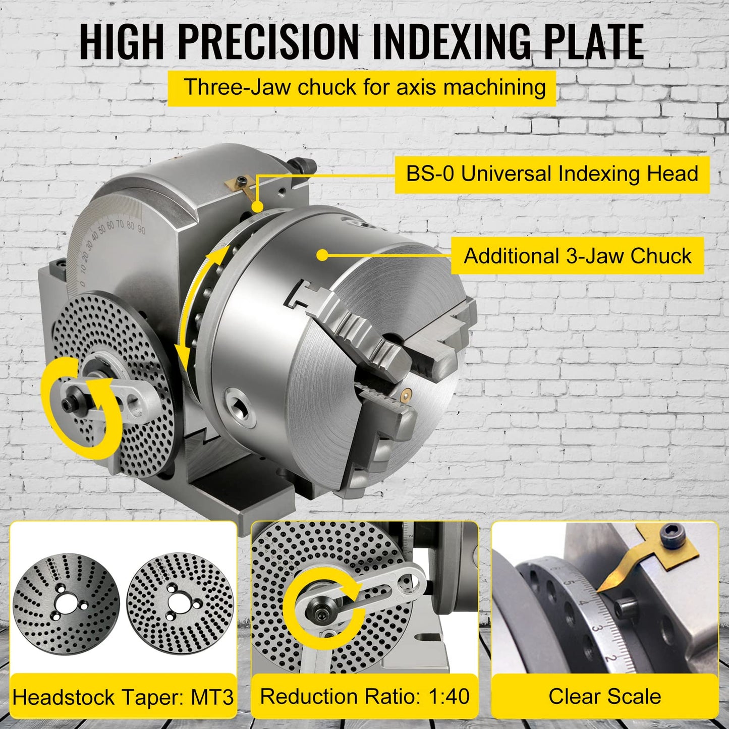 Vevor Dividing Head BS-1 Dividing Head Set 6" 3-jaw Chuck Semi Universal Milling Set with 6" Chuck+Tailstock+Dividing Plates for Milling Grinding Drilling Machine - Amazon.com