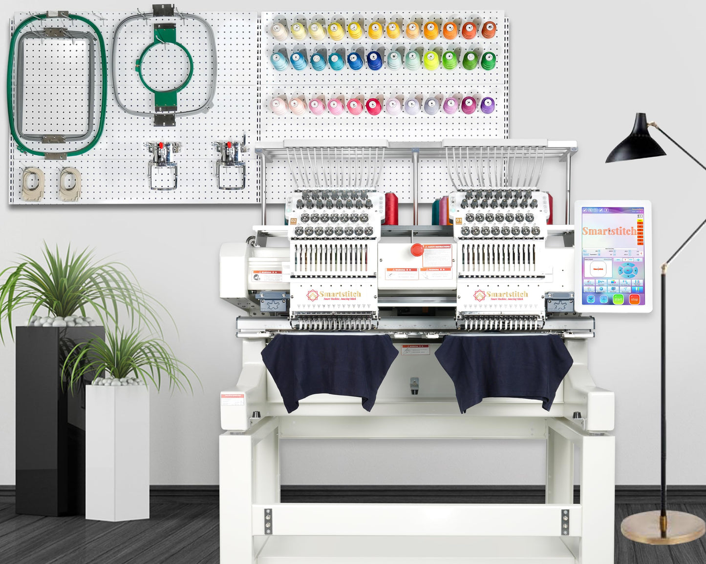 Smartstitch S-1502HC Beast Embroidery Machine with Two Heads 15 Needles each, 20"x16" Embroidery Area, 1200SPM Max Speed, 12" Touch Screen, Wifi available, Embroidering on Cap, T-shirt, Flat and more