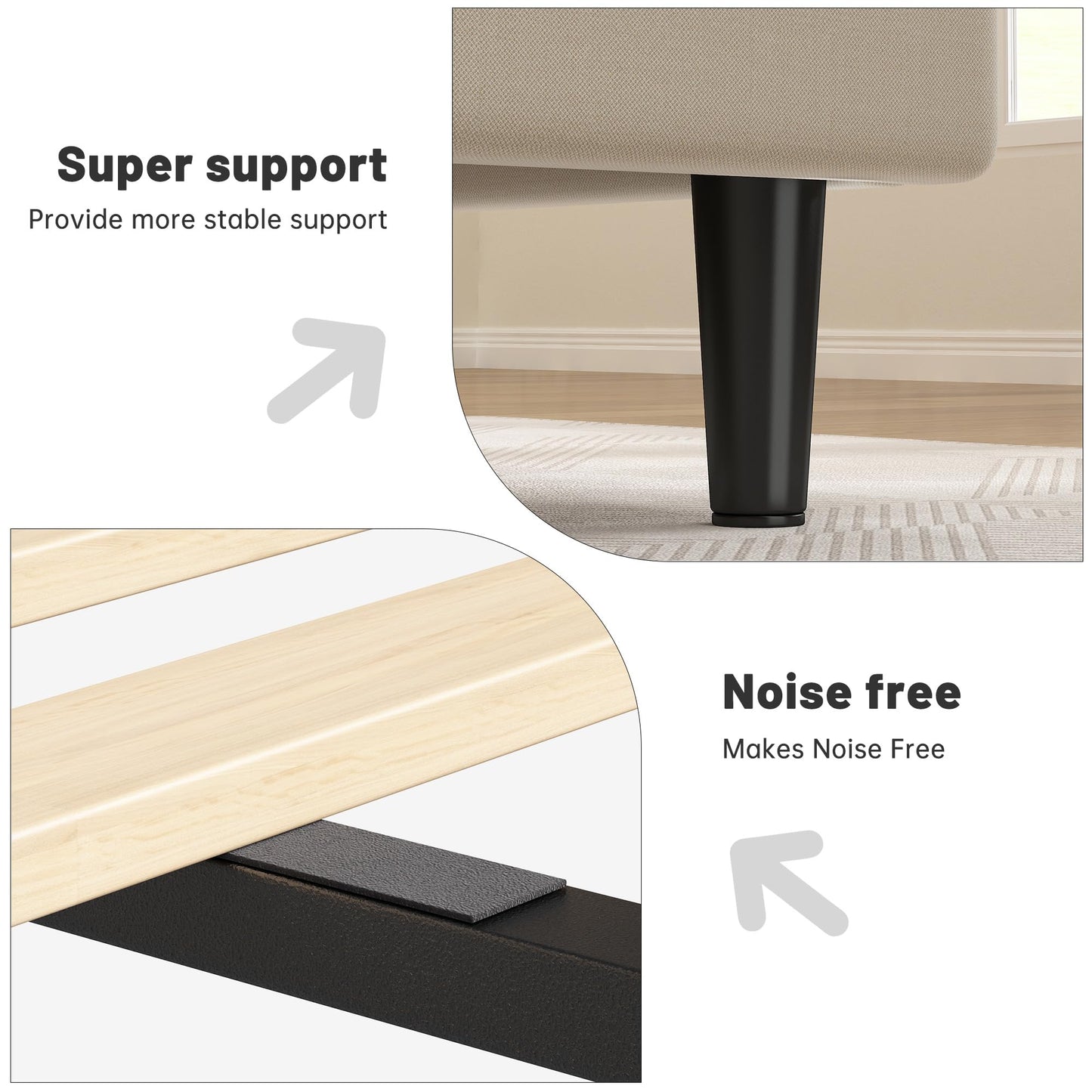 EnHomee King Size Platform Bed Frame with Headboard, Adjustable Height, Wooden Slats,Charging Stations,Noise-Free, No Box Spring Needed,Easy Assembly,Beige