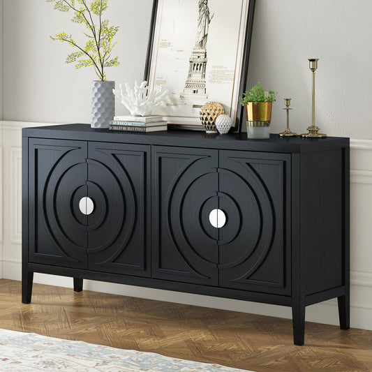 Merax Modern Rustic Wood Buffet Sideboard with Storage Shelf, 4 Doors Coffee Bar Cabinet TV Stand for Bedroom Living Room Dinning Room Kitchen Black