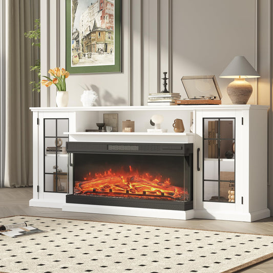 Fireplace TV Stand, 75'' Entertainment Center with 40" Fireplace, Electric Fireplace Heater with Frame and LED Light Colors, TV Console Cabinet with 2 Cabinet Door
