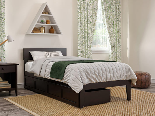 AFI, Boston Twin XL Platform Bed with 2 Underbed Storage Drawers, Espresso
