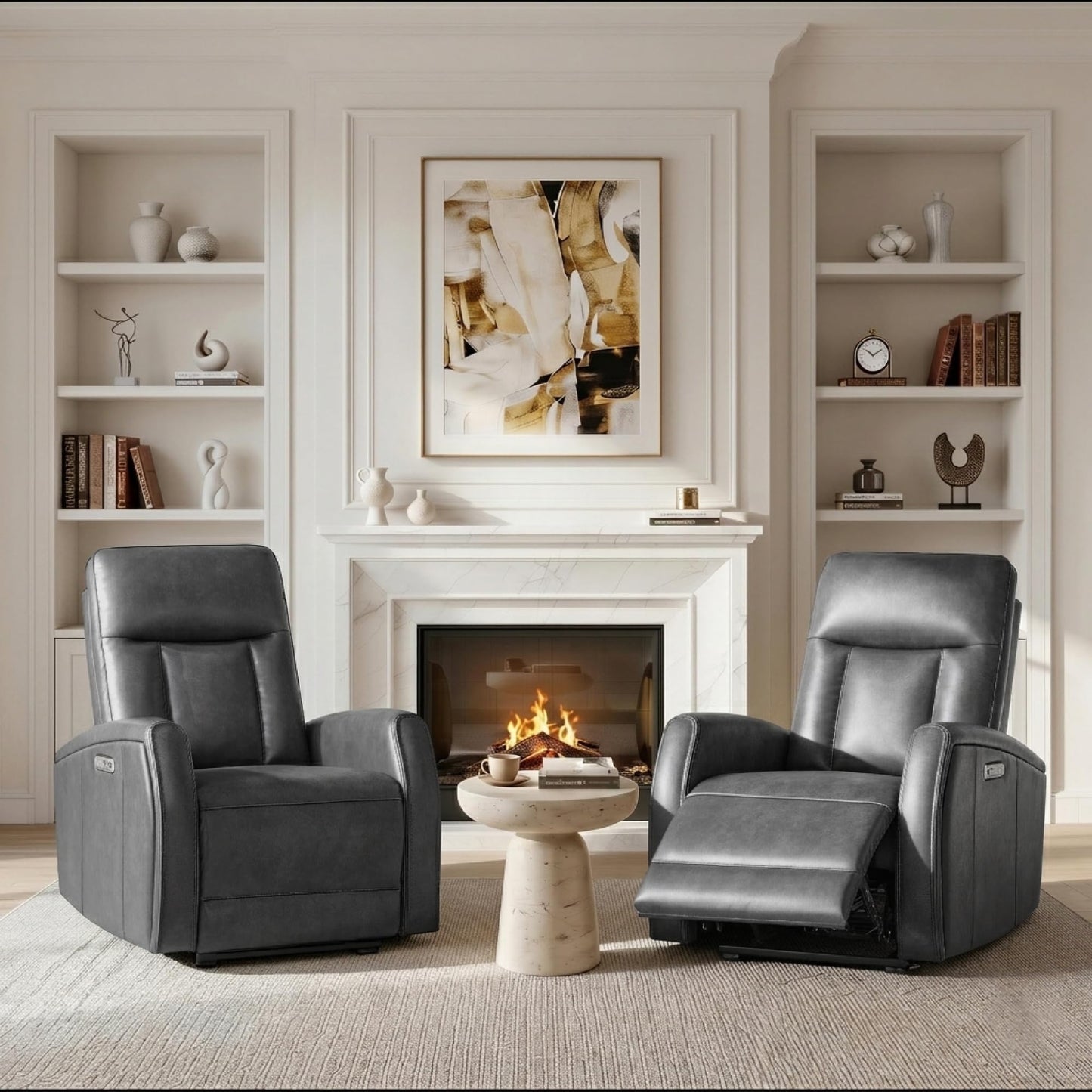 KISLOT Wall Hugger Power Recliner Chair with USB & Type-C Ports Faux Leather Recliner 135° Reclining Small Space Electric Sofa for RV Living Room Bedroom