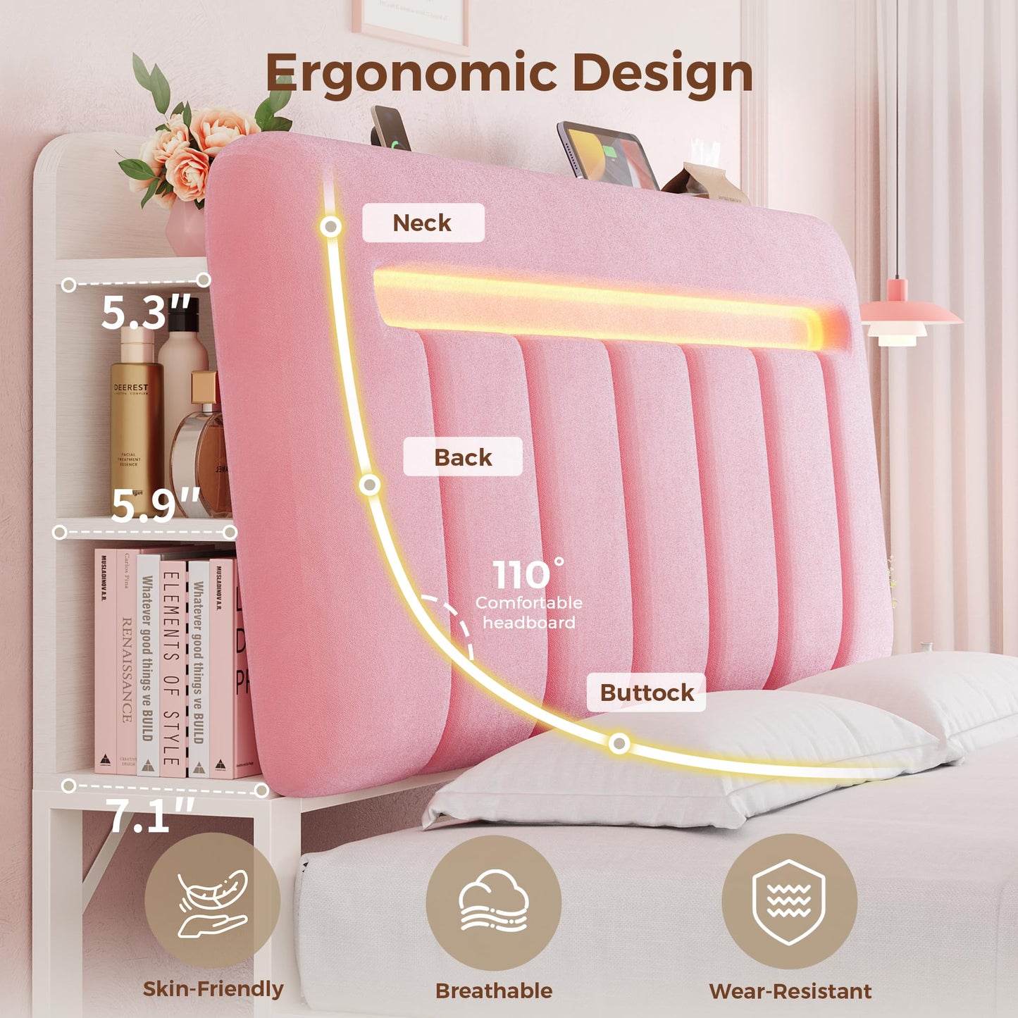 Jocoevol Full Size Bed Frame with Storage Headboard,Upholstered Princess Bed Frame Full with Storage Drawers and Charging Station,Velvet Platform Metal Bed, Noise-Free, No Box Spring Needed