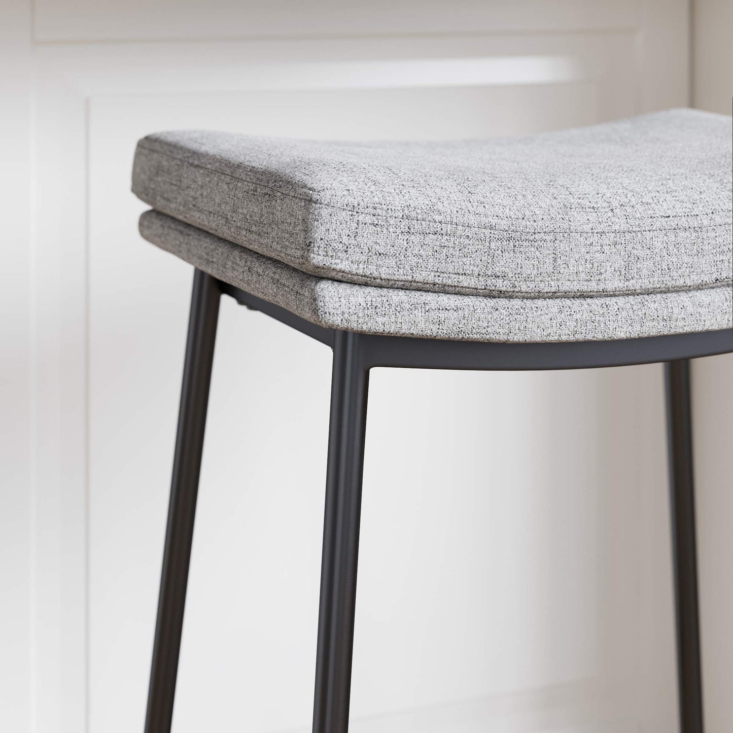 Arlo Modern Backless Upholstered Kitchen Counter Bar Stool with Double-Layered Saddle Seat and Black Metal Base, Grey/Matte Black, Set of 4