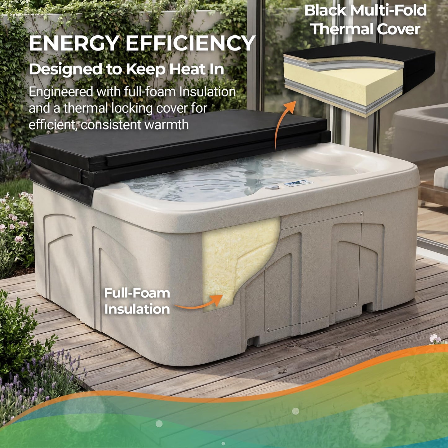 Lifesmart 4-Person Plug & Play Square Hot Tub Spa with 13 Jets, 1.0 HP Pump, Thermal Cover and LED Light, Outdoor Spa, Sand