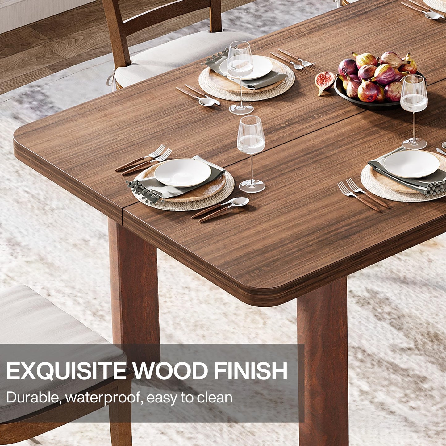 Tribesigns Farmhouse Wood Dining Table for 4-6 People, 63” Large Rectangle Kitchen Table, Dinner Table Kitchen & Dining Room Furniture with with Solid Wood Legs
