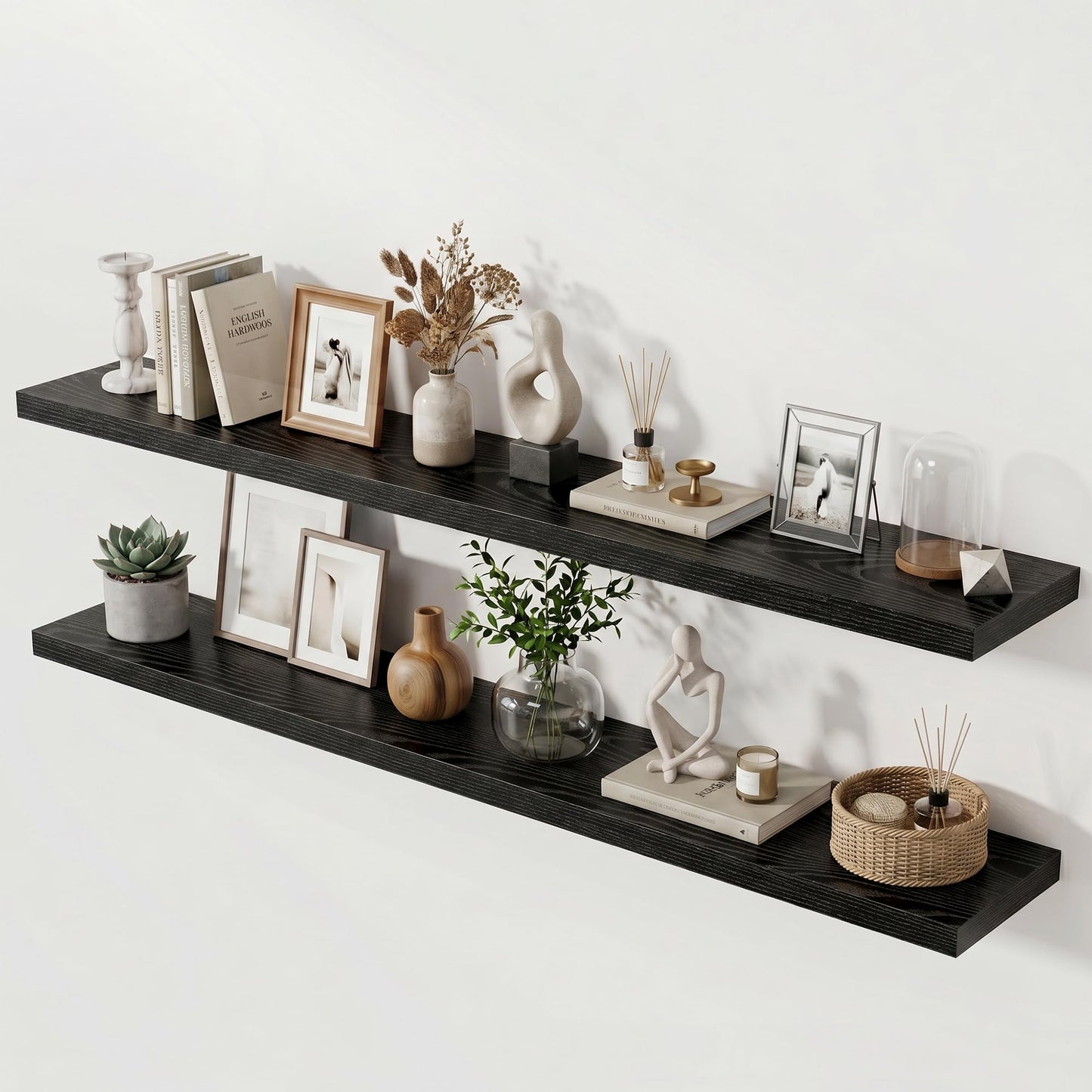 Acovy 72 Inch Long Floating Shelves for Wall Set of 2,12" Deep Wall Shelf,Large Floating Shelf with Invisible Brackets for Bedroom,Bathroom,Kitchen,Farmhouse Home Decor Display Bookshelf,Black